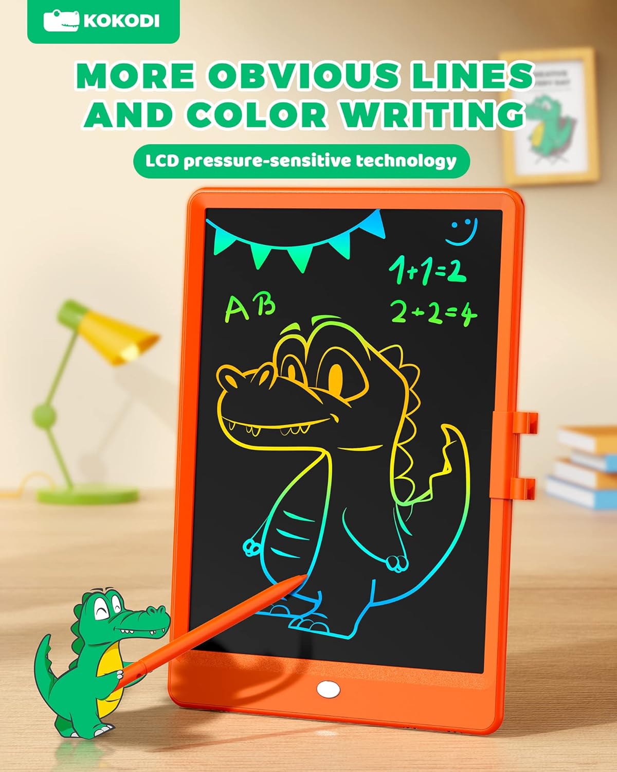 KOKODI LCD Writing Tablet, 10 Inch Colorful Toddler Doodle Board Drawing Tablet, Erasable Reusable Electronic Drawing Pads, Educational and Learning Toy for 3-6 Years Old Boy and Girls