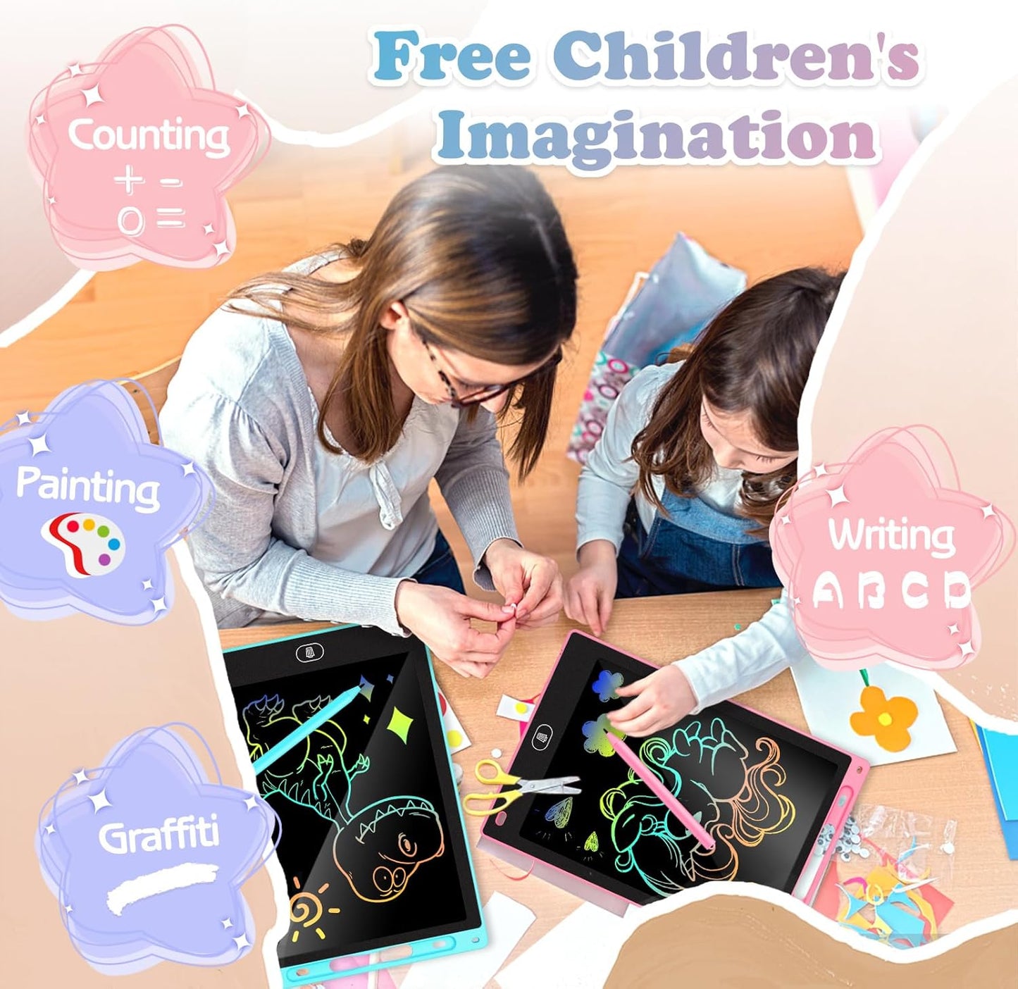 KTEBO 2 Pack 10 Inch LCD Writing Tablet for Kids - Preschool Drawing Tablet Toys &amp; Toddler Travel Essential Toys, Christmas Stocking Stuffers for Kids, Easter Basket Stuffers for Kids