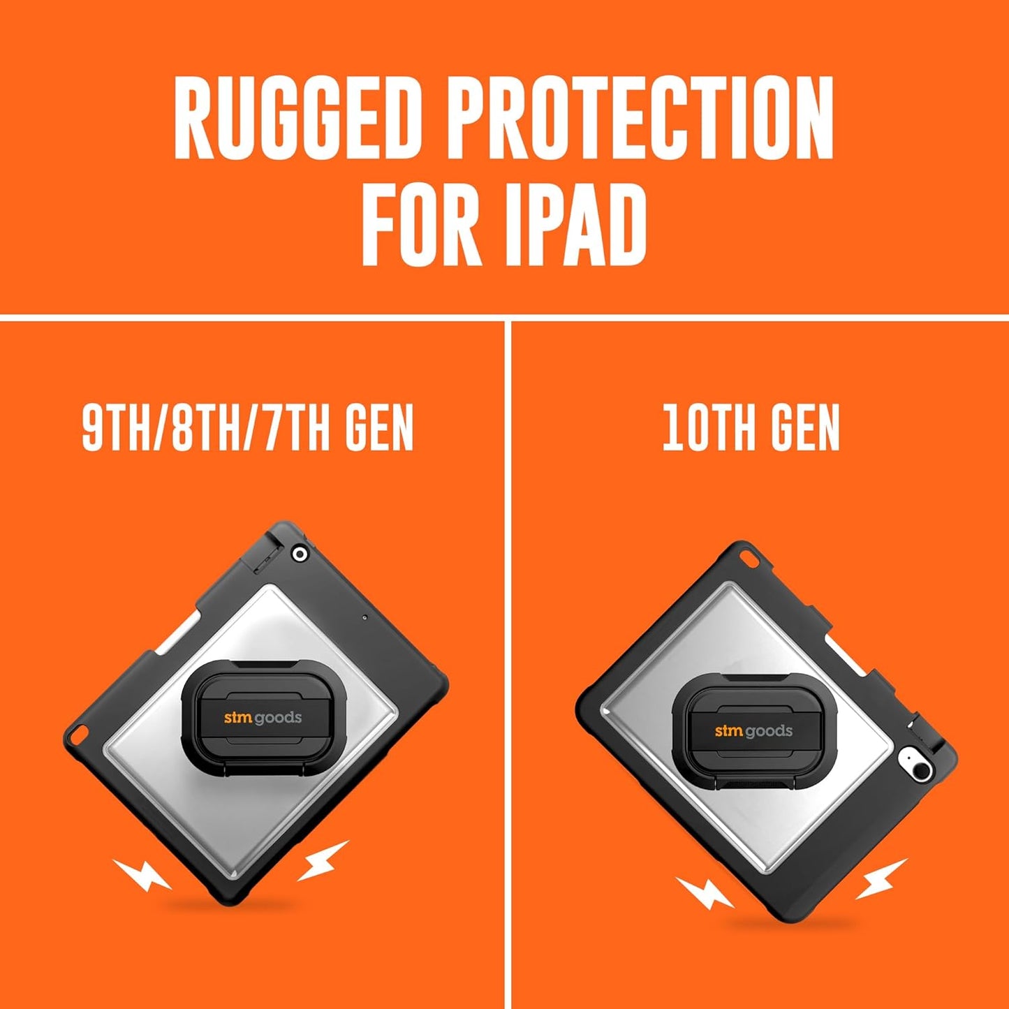 STM Dux Swivel Case for iPad 10th Gen - 360° Rotating Stand with Hand Strap, Rugged Protection, Apple Pencil Storage, and Clear Back - Perfect for Frontline and Service Workers - Black.