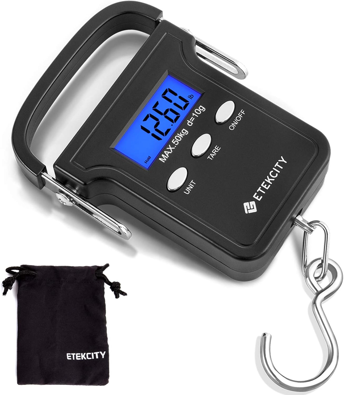 Etekcity Luggage Scale for Travel Essentials, Digital Suitcase Weight Scale with Hook, Portable Hanging Baggage Scale for Travel Accessories, 110 Pounds, Battery Included