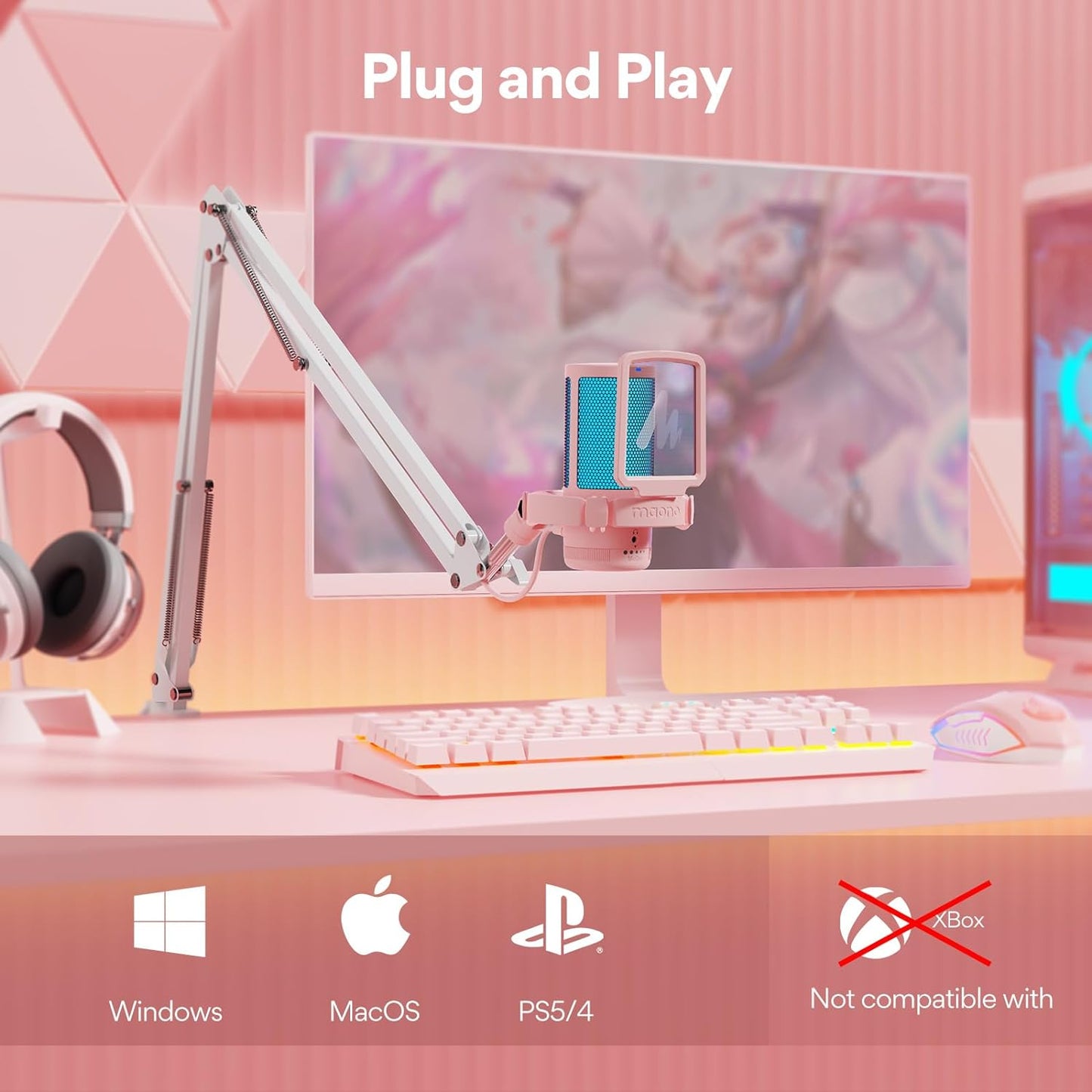 MAONO Gaming USB Microphone, Noise Cancellation Condenser mic with Mute, Gain, Monitoring, Boom Arm for Streaming, Podcast, Twitch, YouTube, Discord, PC, Computer, PS4, PS5, Mac, GamerWave DGM20S