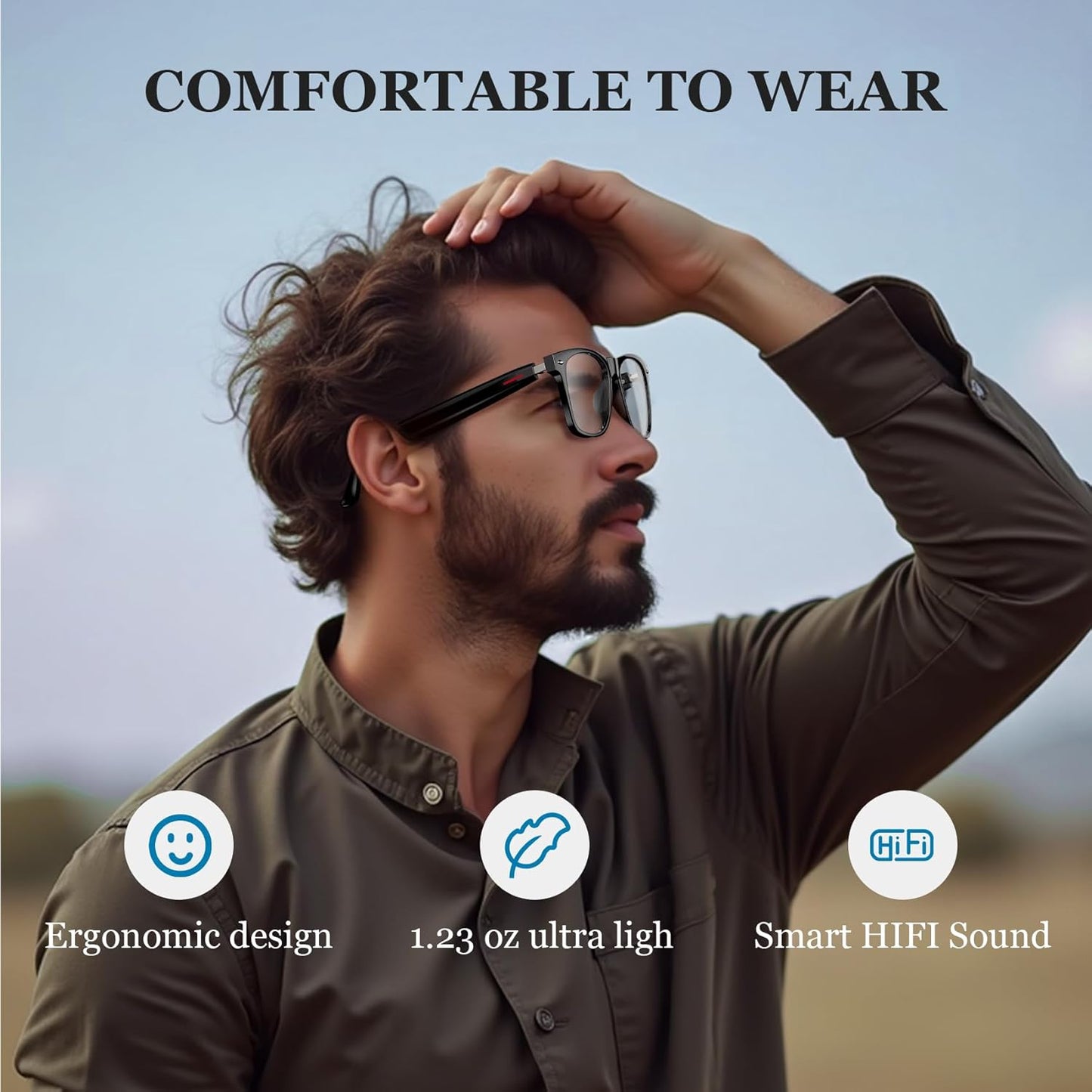 Blackview Smart Glasses, 5.0 Bluetooth Sunglasses with Open Ear Speaker, Voice Assistant Compatible, Blue Light Blocking Lens