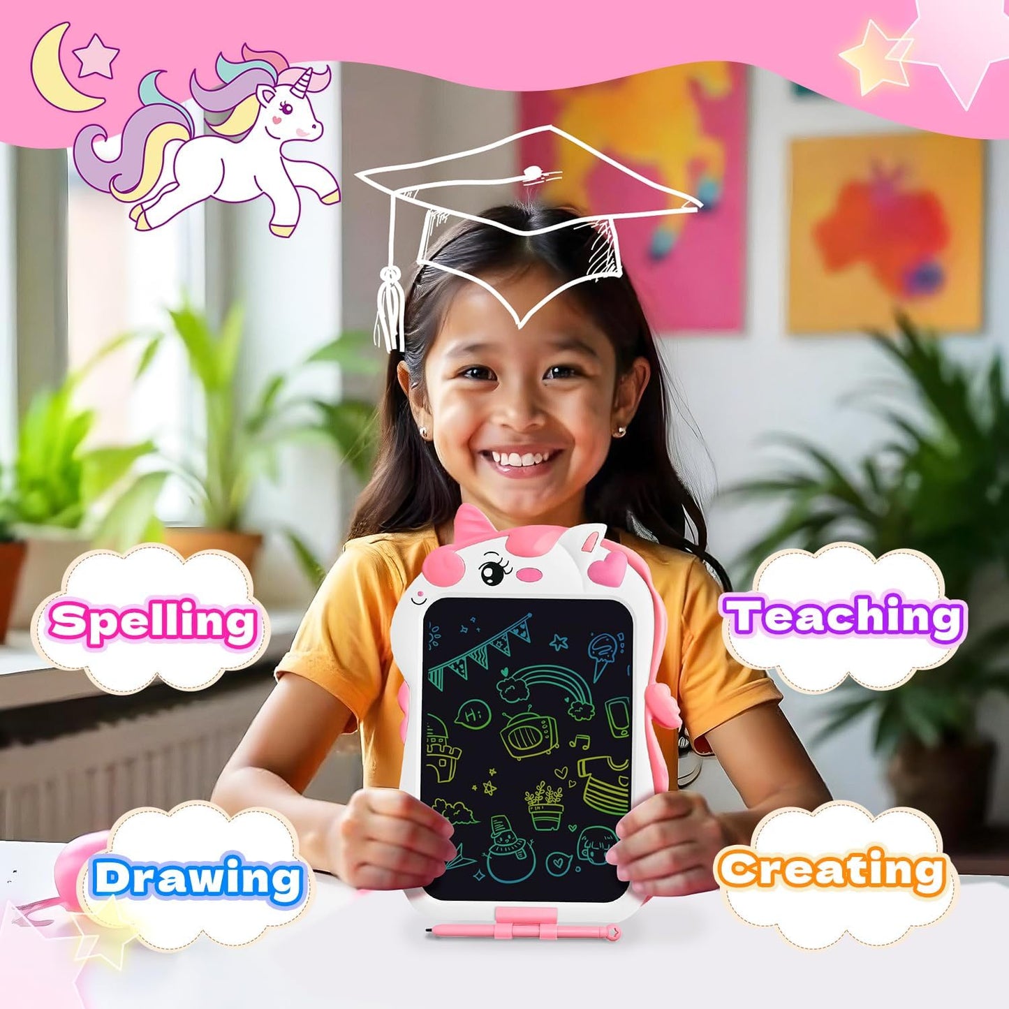 Unicorn Toys Lcd Writing Tablet for Kids, Reusable 8.5 Inch Kids Drawing Tablet, Educational Drawing Pad Doodle Board for Toddler Toys, Christmas Gifts Birthday Gifts for Ager3 4 5 6 7, Cute Girl Toys