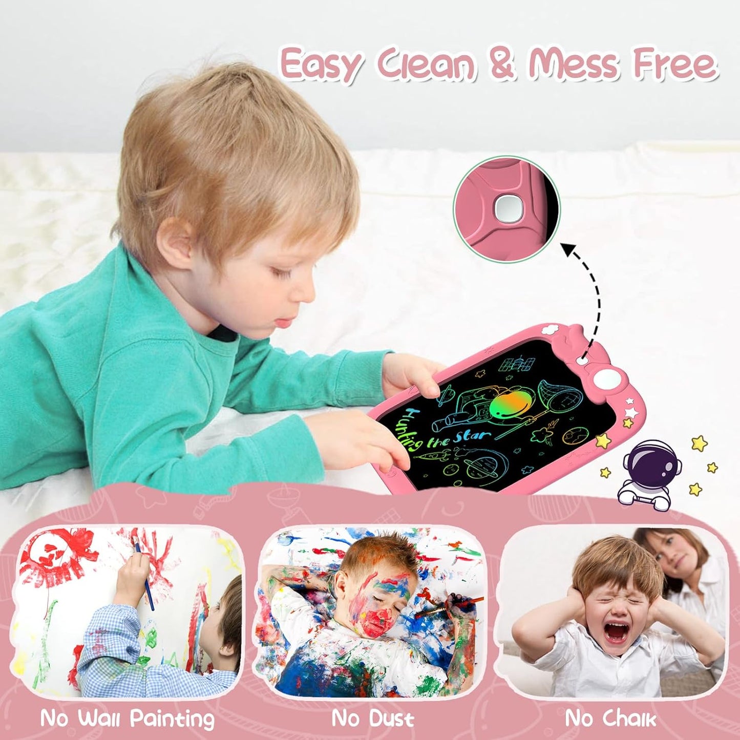 PYTTUR LCD Writing Tablet for Kids 10 Inch Colorful Toddler Drawing Tablet Reusable Doodle Board Electronic Drawing Pads Educational and Learning Kids Toys for Girls(Pink)