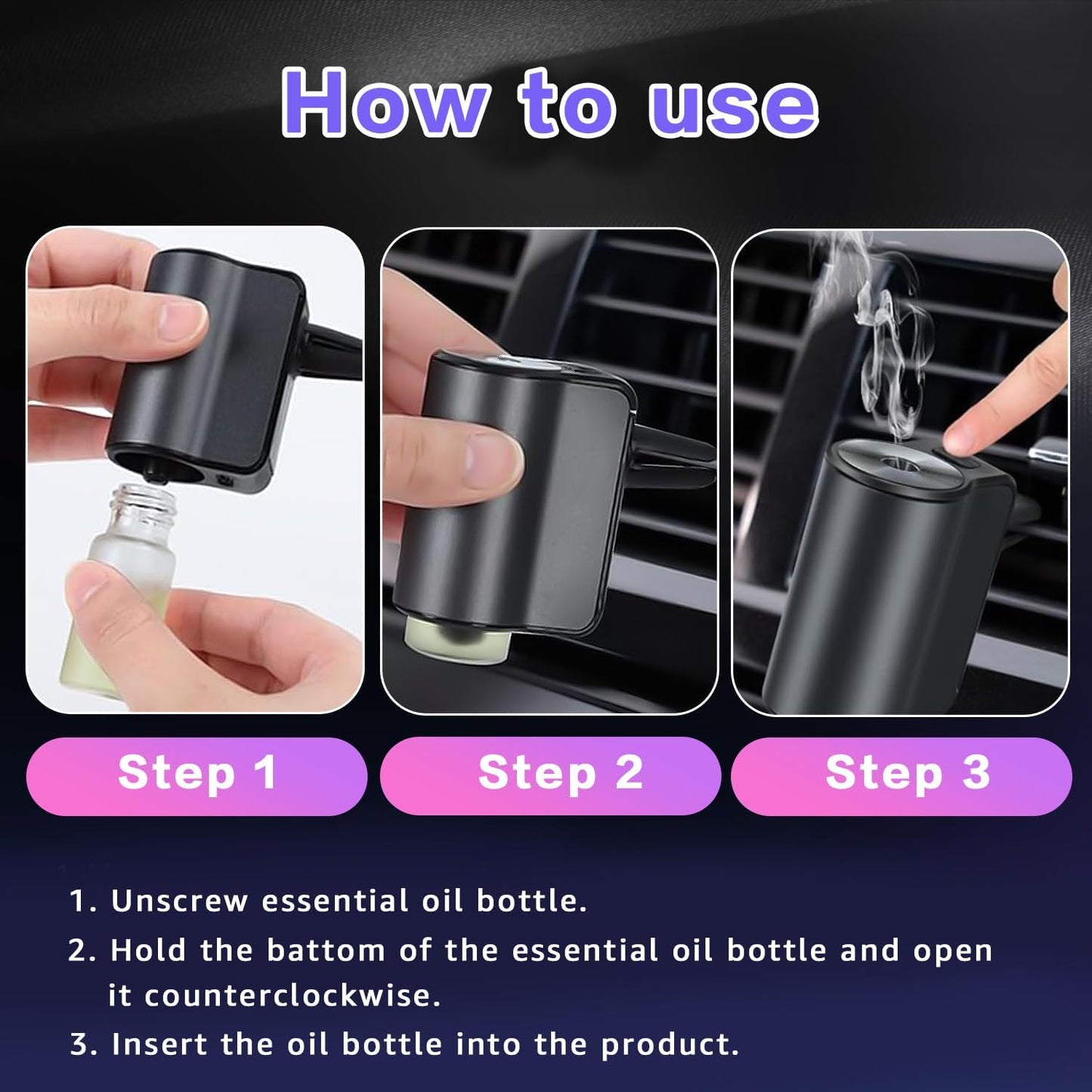 Smart Car Air Freshener, 3 Levels of Adjustable Intensity, Aroma Rechargeable Aroma Diffuser, Adjustable Aroma Diffuser, 220mAh Built-in， Fresh Intense Ocean Perfume