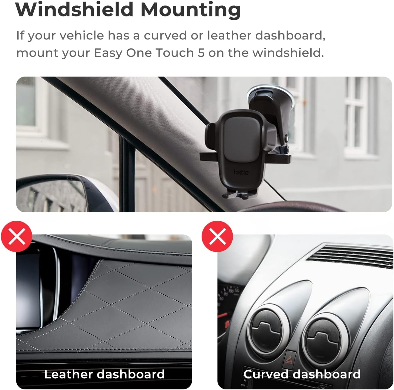 iOttie Easy One Touch 6 Universal Car Mount Dashboard &amp; Windshield Suction Cup Phone Holder for iPhone Samsung, Google, All Smartphones