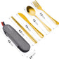 Travel Utensils with Case, Quatish Portable Silverware Set for Work, Stainless Steel Reusable Travel Cutlery Set, Fork and Spoon Set for Camping, Picnic, Gadgets, Lunch Box for Men, Black
