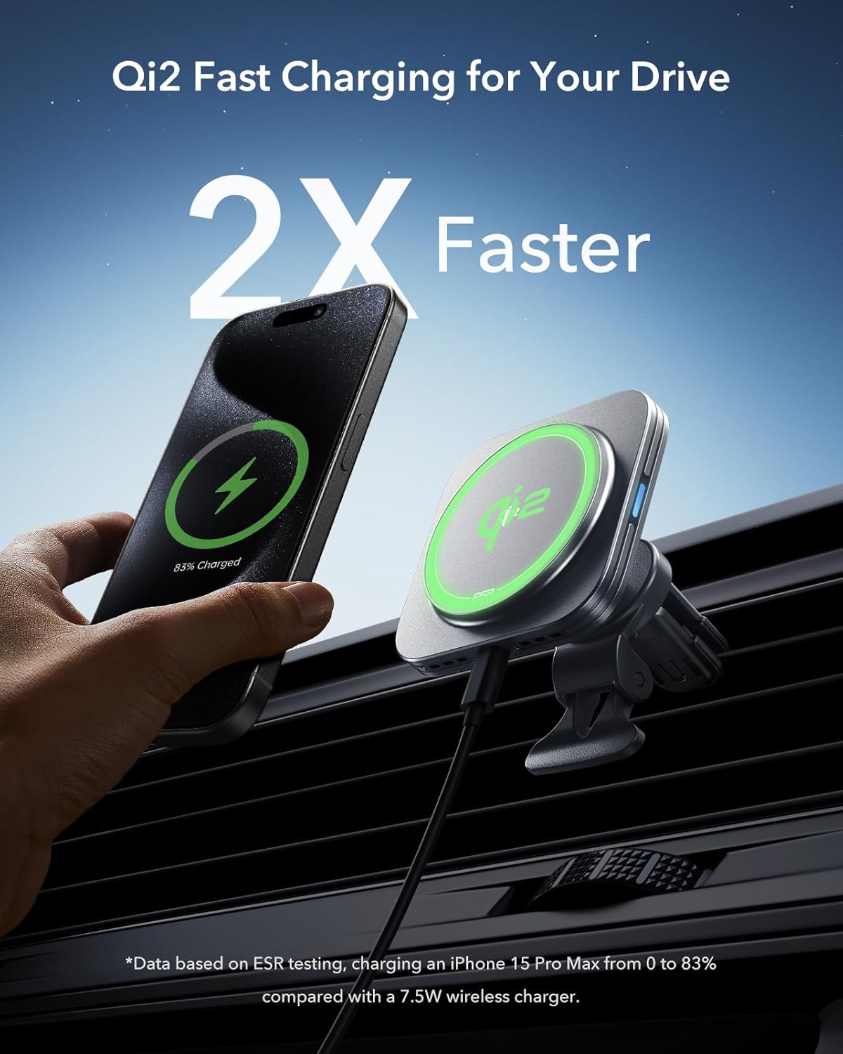 ESR for Qi2-Certified 15W MagSafe Car Mount Charger with CryoBoost, Phone Cooling MagSafe Car Charger, Air Vent/Dashboard Wireless Car Charger for iPhone 16/15/14/13/12, Fast Charger, Black