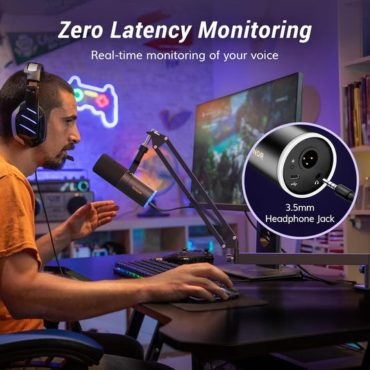 TONOR XLR/USB Gaming Microphone Kit, RGB Dynamic PC Mic for Streaming Podcasting with Low Profile Boom Arm, Metal Recording Mic with Gain Control, Mute, Monitoring for Mac Android Tablet PS4/5 TD520S