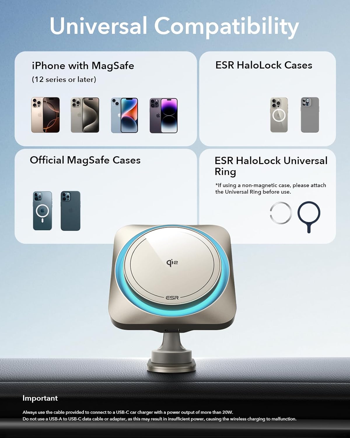 ESR for Qi2-Certified 15W MagSafe Car Mount Charger with CryoBoost, Phone Cooling MagSafe Car Charger, Air Vent/Dashboard Wireless Car Charger for iPhone 16/15/14/13/12, Fast Charger, Black
