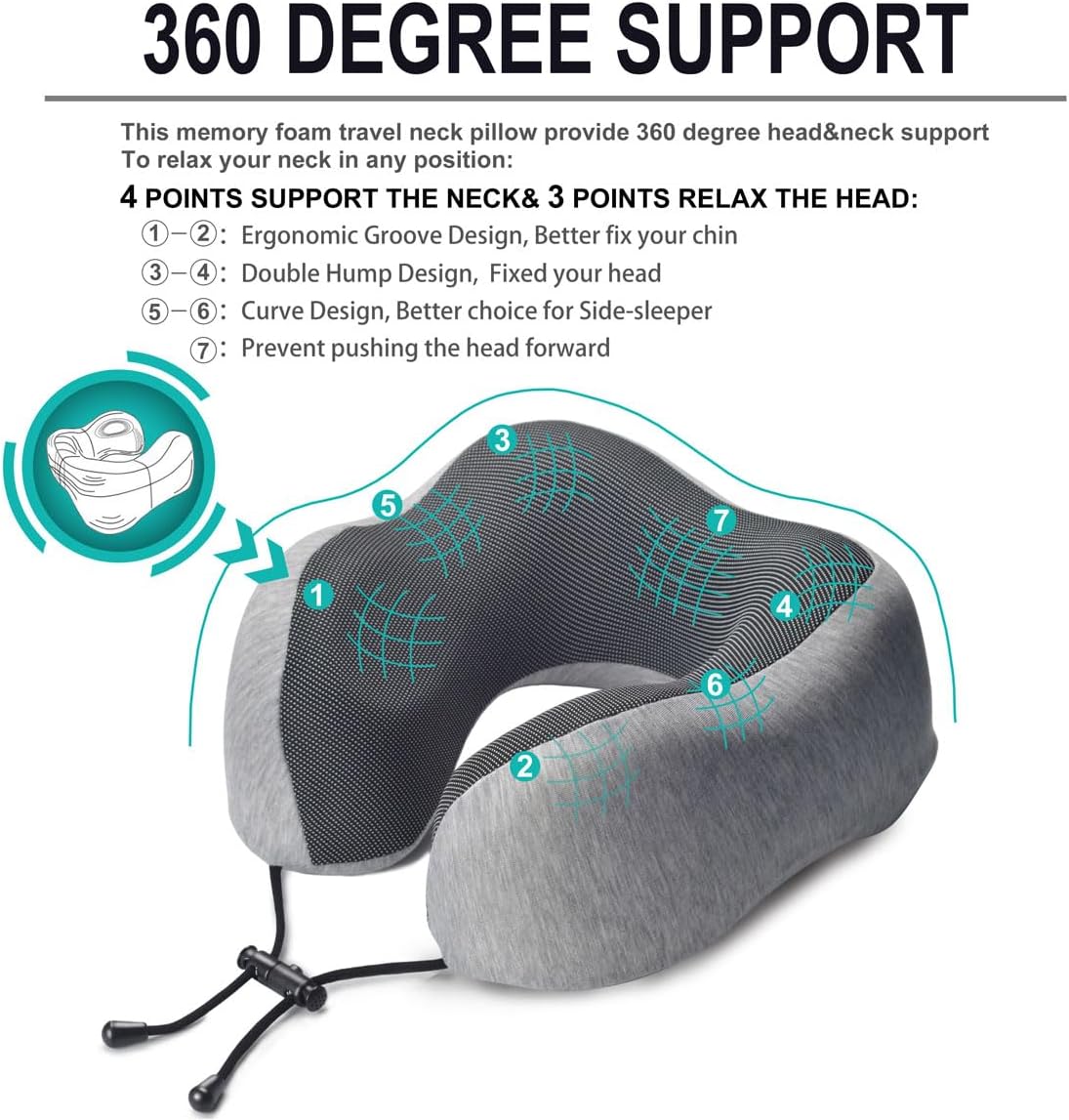 napfun Neck Pillow for Traveling, Upgraded Travel Neck Pillow for Airplane 100% Pure Memory Foam Travel Pillow for Flight Headrest Sleep, Portable Plane Accessories, Striped Black