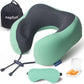 napfun Neck Pillow for Traveling, Upgraded Travel Neck Pillow for Airplane 100% Pure Memory Foam Travel Pillow for Flight Headrest Sleep, Portable Plane Accessories, Striped Black