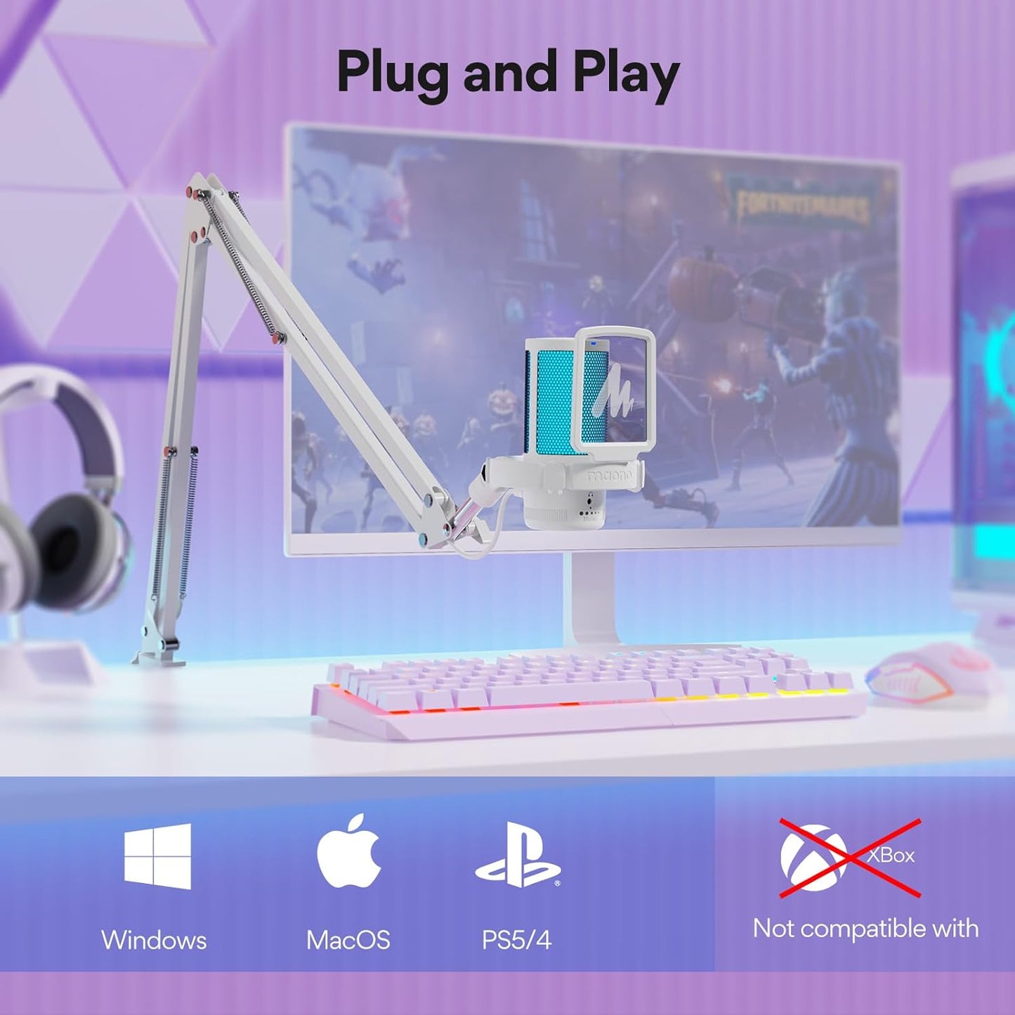 MAONO Gaming USB Microphone, Noise Cancellation Condenser mic with Mute, Gain, Monitoring, Boom Arm for Streaming, Podcast, Twitch, YouTube, Discord, PC, Computer, PS4, PS5, Mac, GamerWave DGM20S