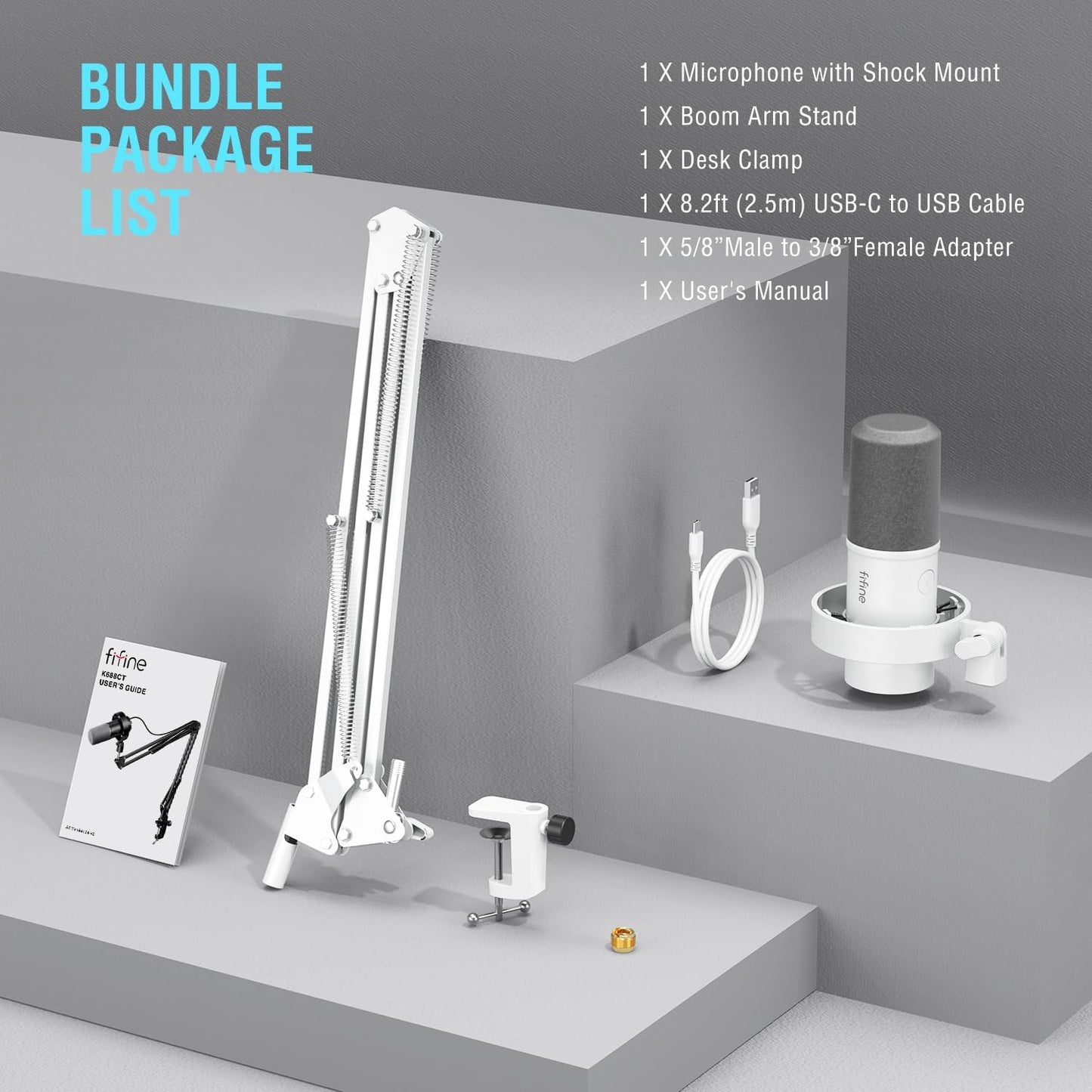FIFINE K688 Podcast Microphone Kit, USB/XLR Dynamic Microphone with Boom Arm for PC/XLR Mixer, Gaming Mic with Mute Button, Headphone Jack for Vocal, Voice-Over, Streaming, Music Recording -K688CT