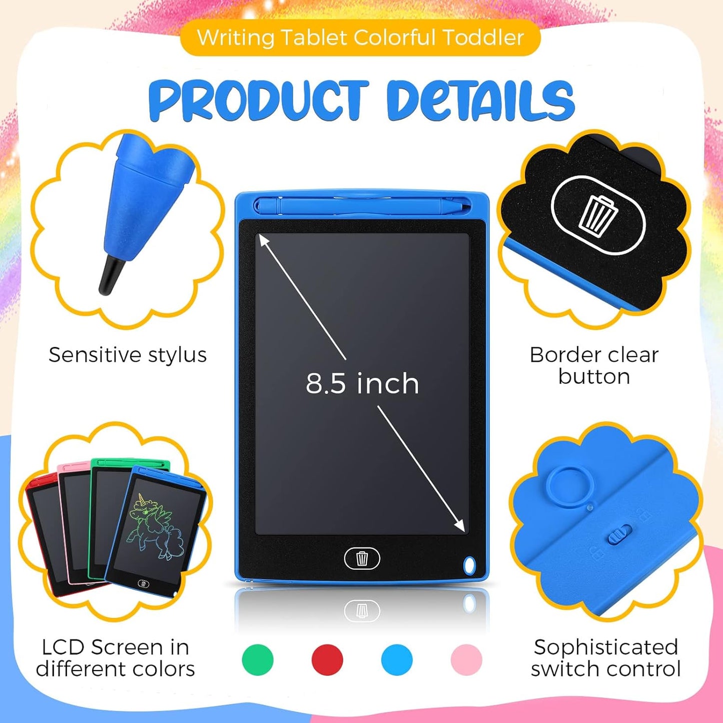 8.5" 16 Pieces LCD Writing Tablet Doodle Pad for Kids