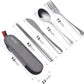 Travel Utensils with Case, Quatish Portable Silverware Set for Work, Stainless Steel Reusable Travel Cutlery Set, Fork and Spoon Set for Camping, Picnic, Gadgets, Lunch Box for Men, Black