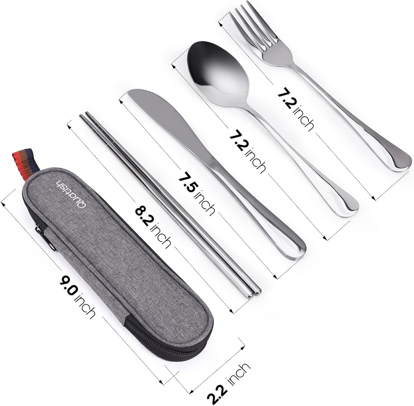 Travel Utensils with Case, Quatish Portable Silverware Set for Work, Stainless Steel Reusable Travel Cutlery Set, Fork and Spoon Set for Camping, Picnic, Gadgets, Lunch Box for Men, Black