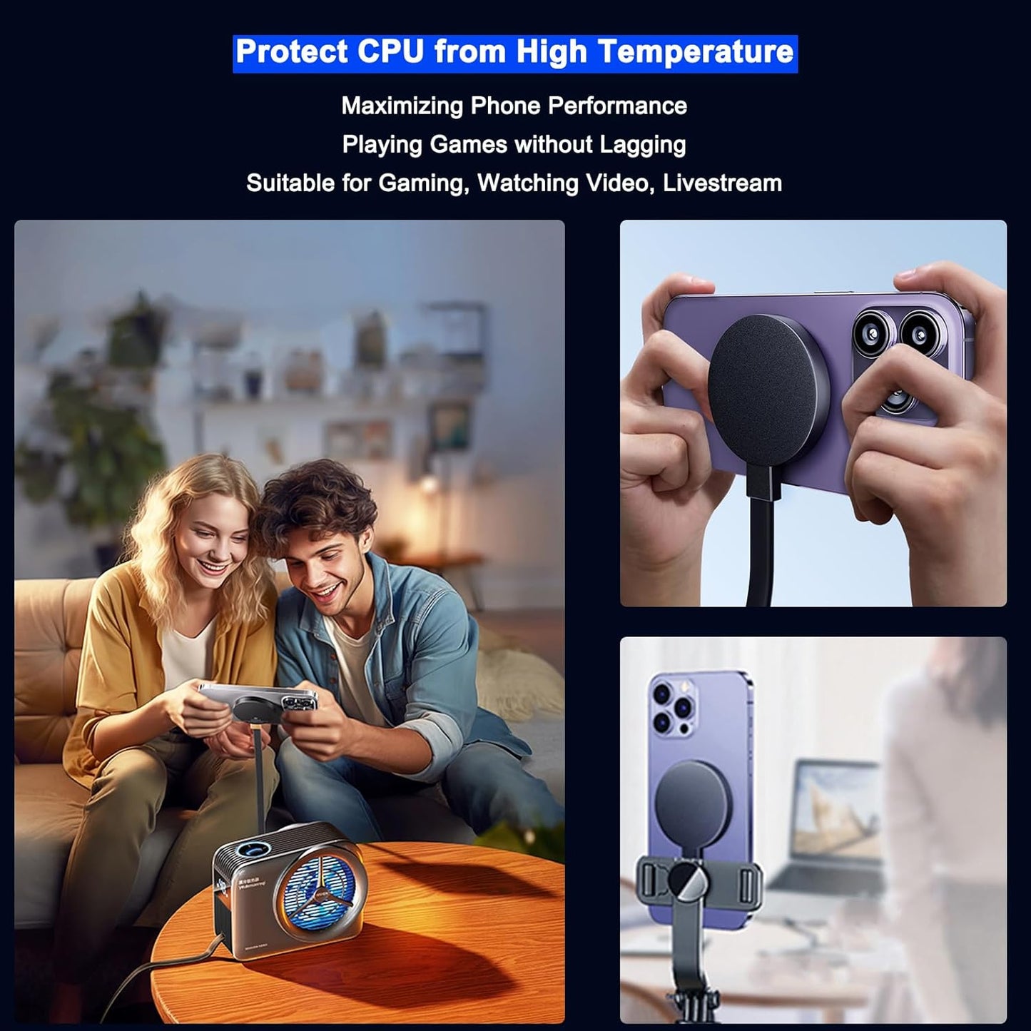 Phone Cooler for Gaming, Live Streaming, Freeze in 15s, Low Noise Cooling, Magnetic Cell Phone Radiator with Fast Liquid Cooling Semiconductor Heatsink for iPhone/Android/Tablet/iPad, Beyond Phone Fan