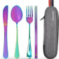 Travel Utensils with Case, Quatish Portable Silverware Set for Work, Stainless Steel Reusable Travel Cutlery Set, Fork and Spoon Set for Camping, Picnic, Gadgets, Lunch Box for Men, Black