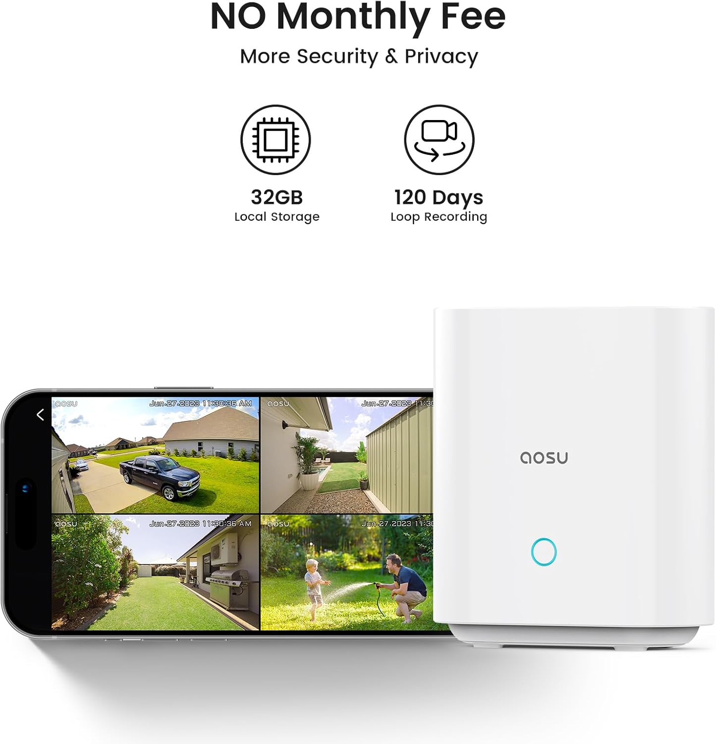 AOSU Security Cameras Outdoor Wireless, 4 Cam-Kit, No Subscription, Solar-Powered, Home Security Cameras System with 360° Pan &amp; Tilt, Auto Tracking, 2K Color Night Vision, Easy Setup, 5G &amp; 2.4G WiFi