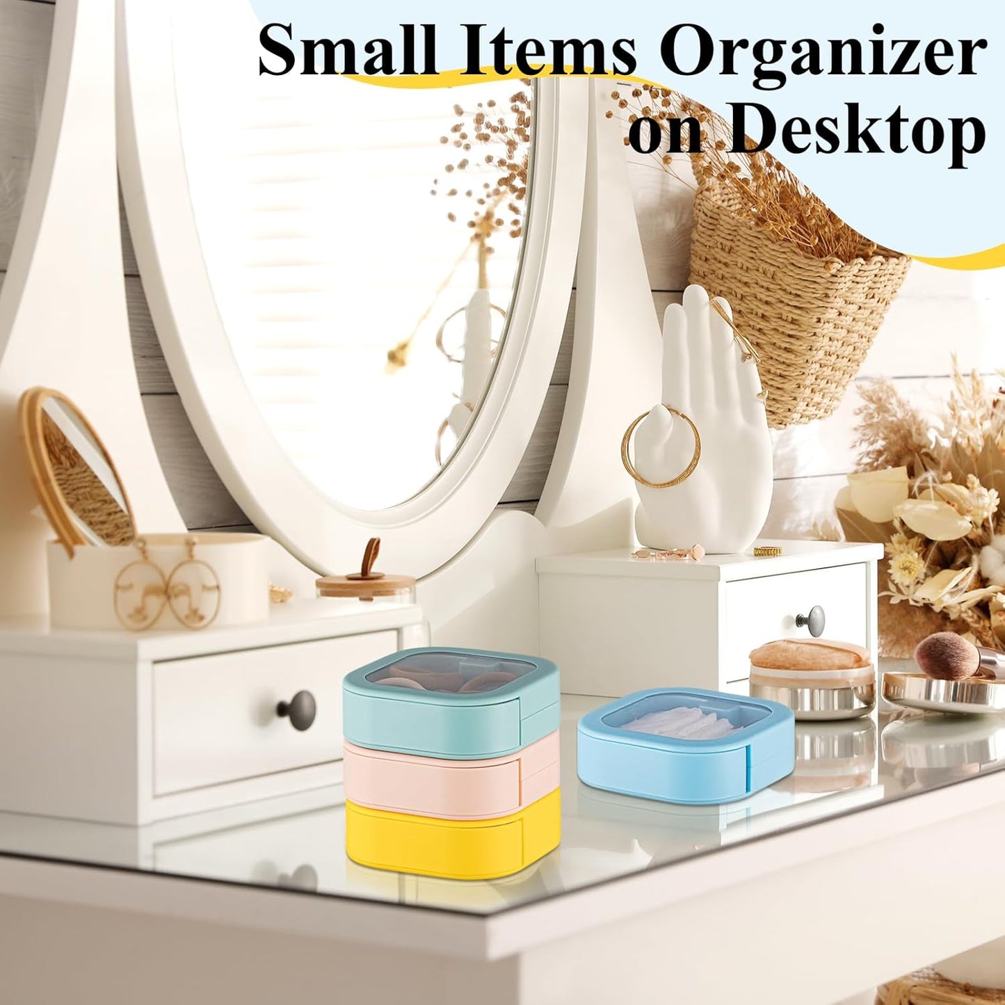 Kathfly 4 Pcs White Hair Tie Organizer Portable Hair Accessory Storage Containers Stackable Hair Tie Bobby Pin Holder Home Cotton Swab Dispenser Hair Accessories Jewelry Organizer Box