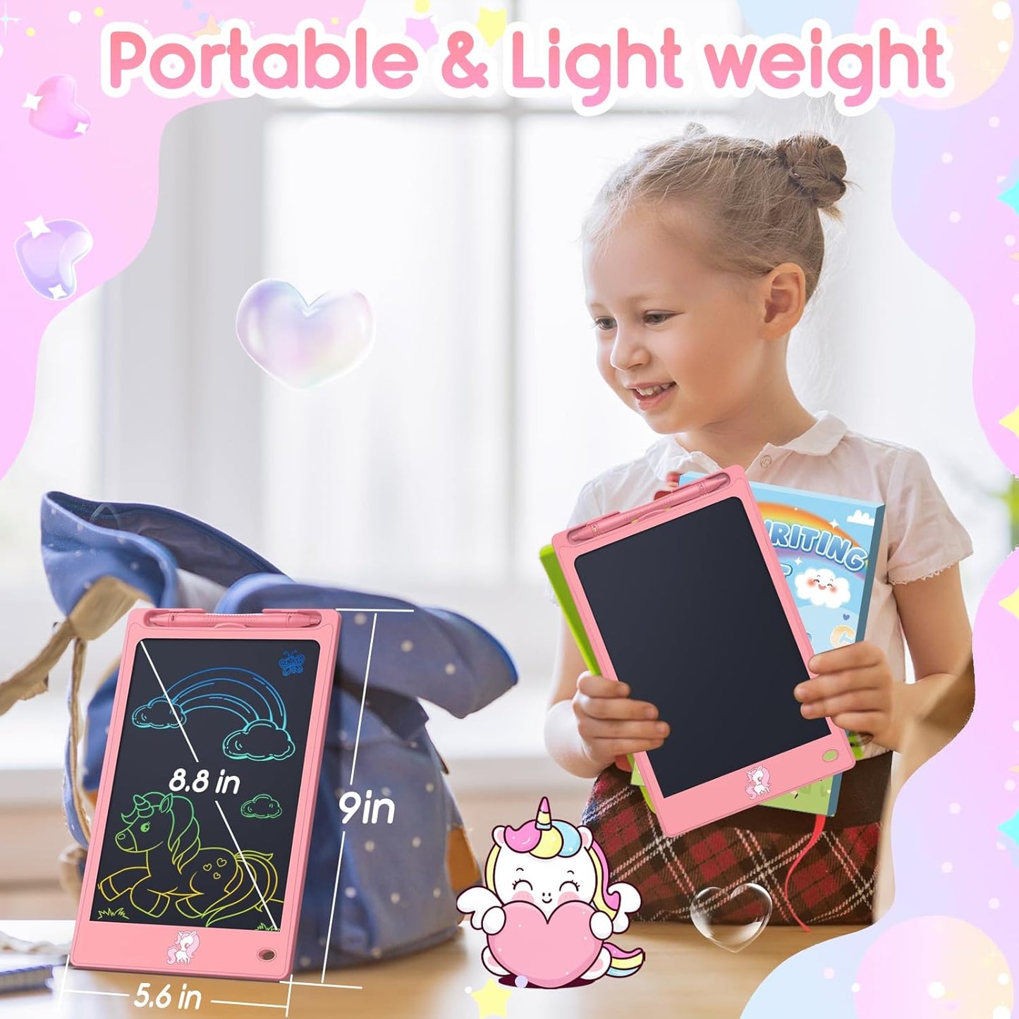 FLUESTON LCD Writing Tablet for Kids,Drawing Tablet for Boys Girls 3 4 5 6 7 8 Year,8.8 Inch 3pcs in 1 Pack Drawing Pad Toy Christmas Birthday Gifts for Toddler,Doodle Board Cute Dinosaur Unicorn