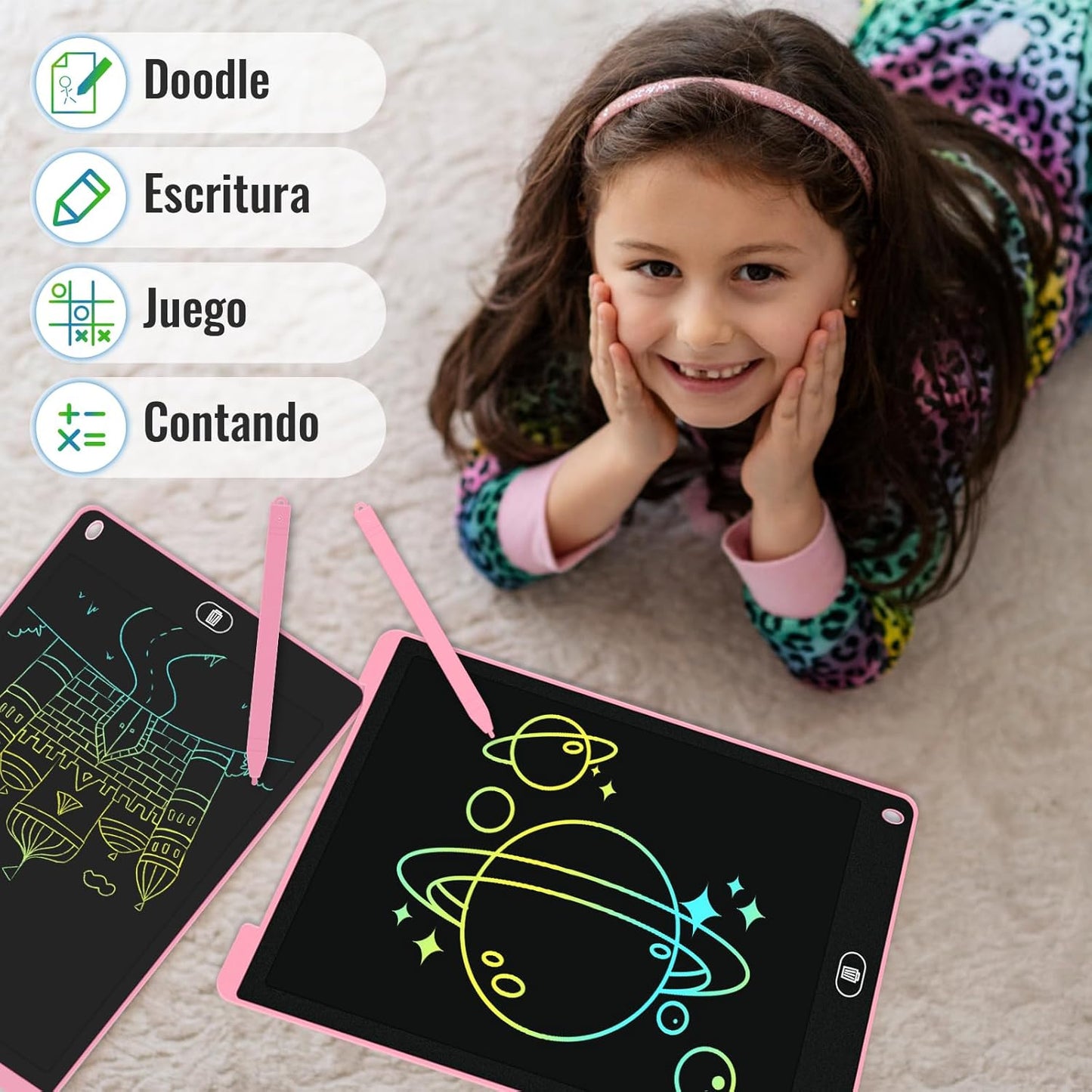 2 Pack 12 Inch LCD Writing Tablet, Electight Colorful Doodle Board, Eye Protection Drawing Board with Lock &amp; Erase FUNC, Birthday Gifts and Toys for 3 4 5 6 7 8 Year Old Boys and Girls - Pink &amp; Blue