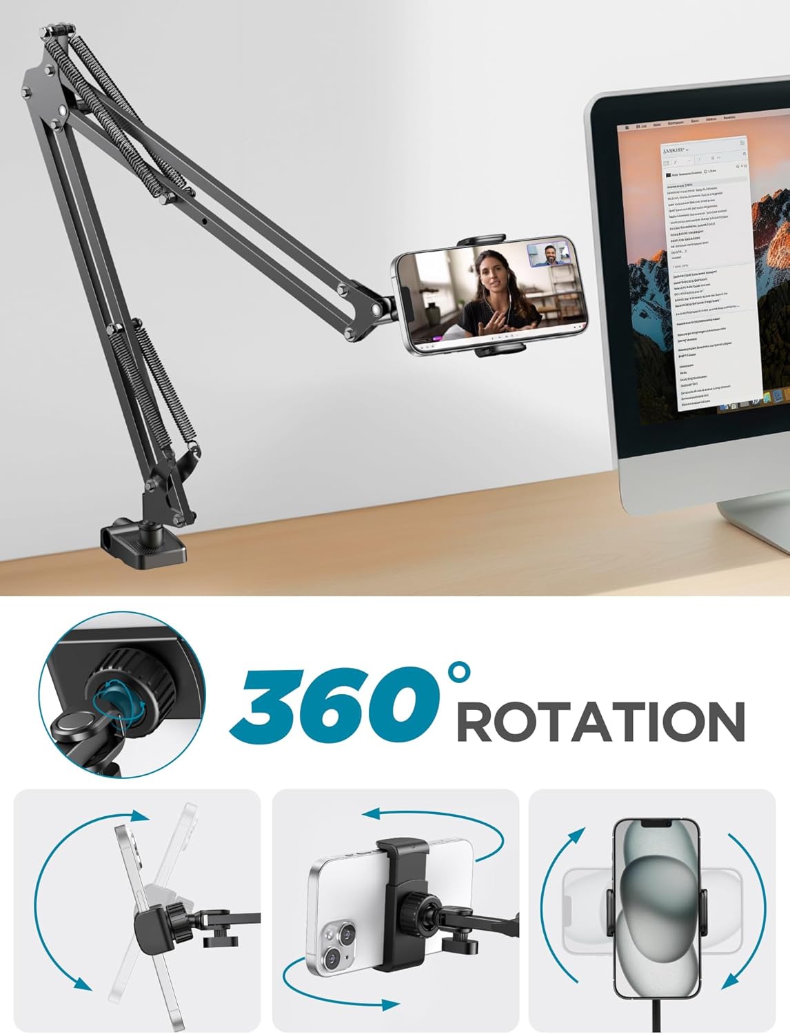 InnoGear Tablet Holder for Bed, Overhead Tablet Stand Phone Holder Tablet Mount for Desk 2 Clamps with Swivel Ball Head for iPad Kindle Switch Graphics Tablets 4-13&#34; Devices