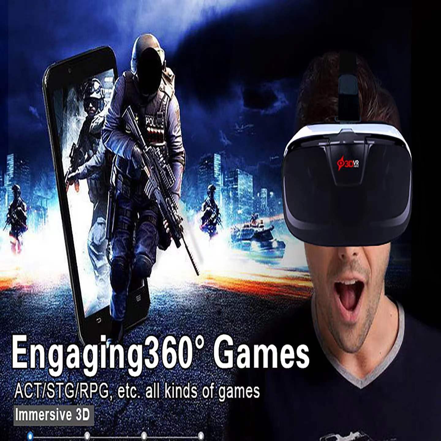 VR Headset for Phone, Compatible with iPhone Samsung and Android 3D Virtual Reality for Kids and Adults VR Goggles for Smartphone /4.5-6.3in Eyes Protected Anti-Blue HD Lenses