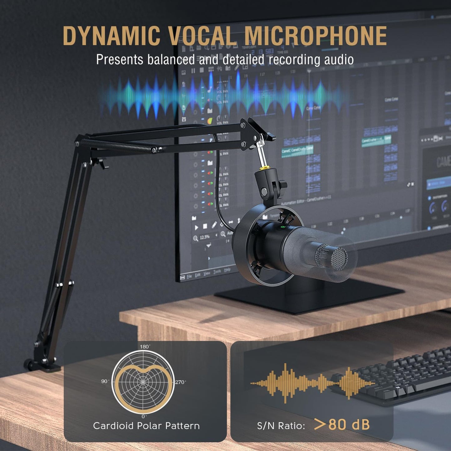 FIFINE K688 Podcast Microphone Kit, USB/XLR Dynamic Microphone with Boom Arm for PC/XLR Mixer, Gaming Mic with Mute Button, Headphone Jack for Vocal, Voice-Over, Streaming, Music Recording -K688CT