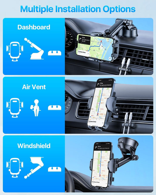 2025 Ultimate Car Phone Mount【80 LBS Strongest Suction &amp; Military-Grade】【Patent &amp; Safety Certs】 Cell Phone Holder Truck Stand for Dashboard Windshield Vent for iPhone 16 Pro Max 15 14 Samsung, Black