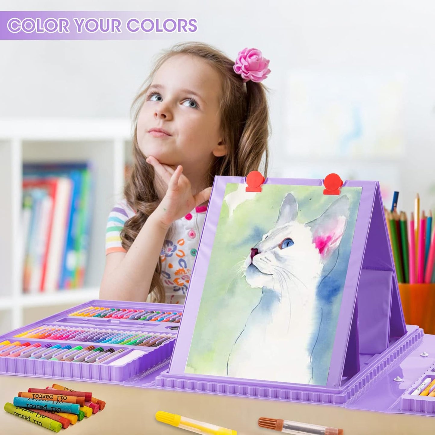 Art Supplies, 240-Piece Art Set Crafts Drawing Kits with Double Sided Trifold Easel, Includes Sketch Pads, Oil Pastels, Crayons, Colored Pencils, Gifts for Girls Boys Teen Ages 4-6-8-9-12 (Black)