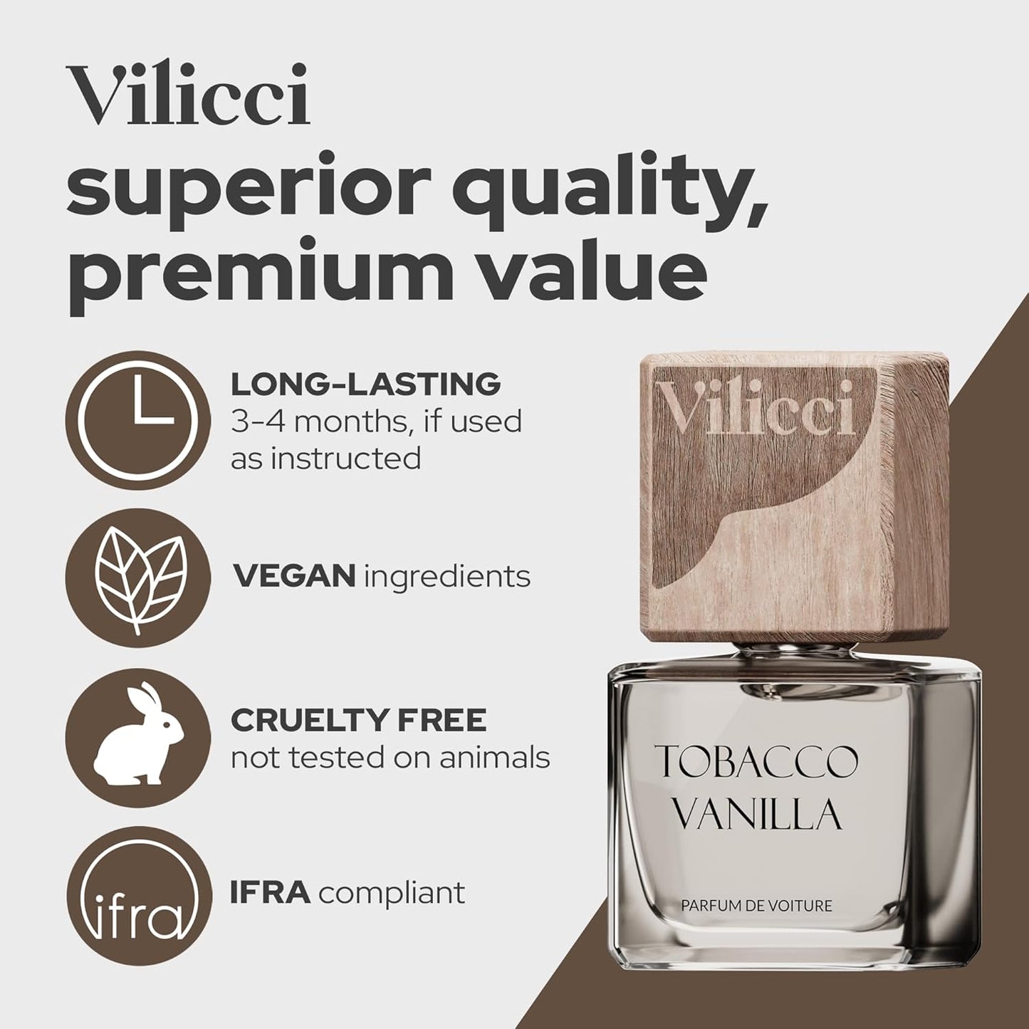 Vilicci Car Air Freshener - Tobacco Vanilla Scent - Elegant Car Fresheners, Air Freshener for Car, Premium Car Hanging Air Freshener, Long-Lasting Fragrance for Auto and Home, 1 Bottle