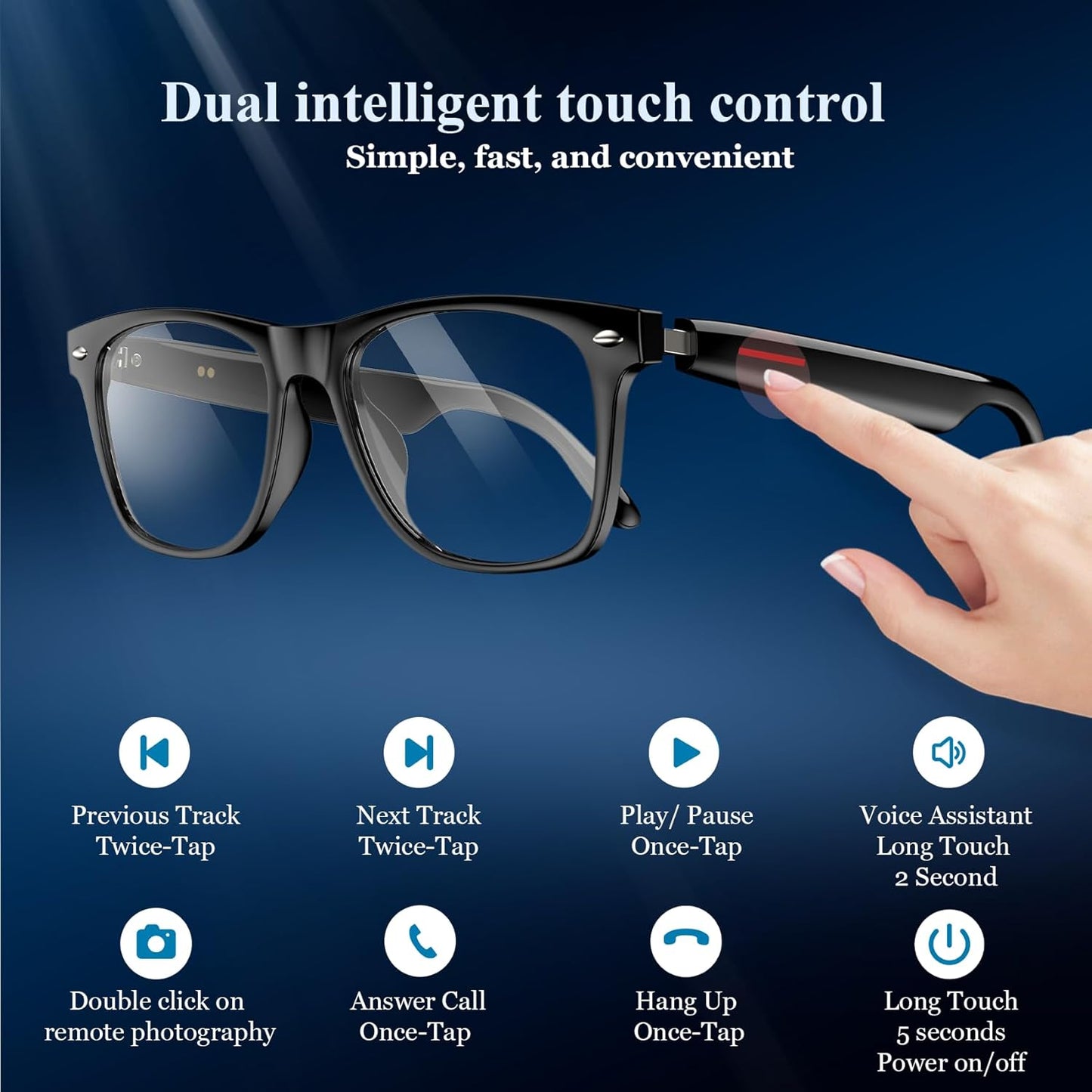 Blackview Smart Glasses, 5.0 Bluetooth Sunglasses with Open Ear Speaker, Voice Assistant Compatible, Blue Light Blocking Lens