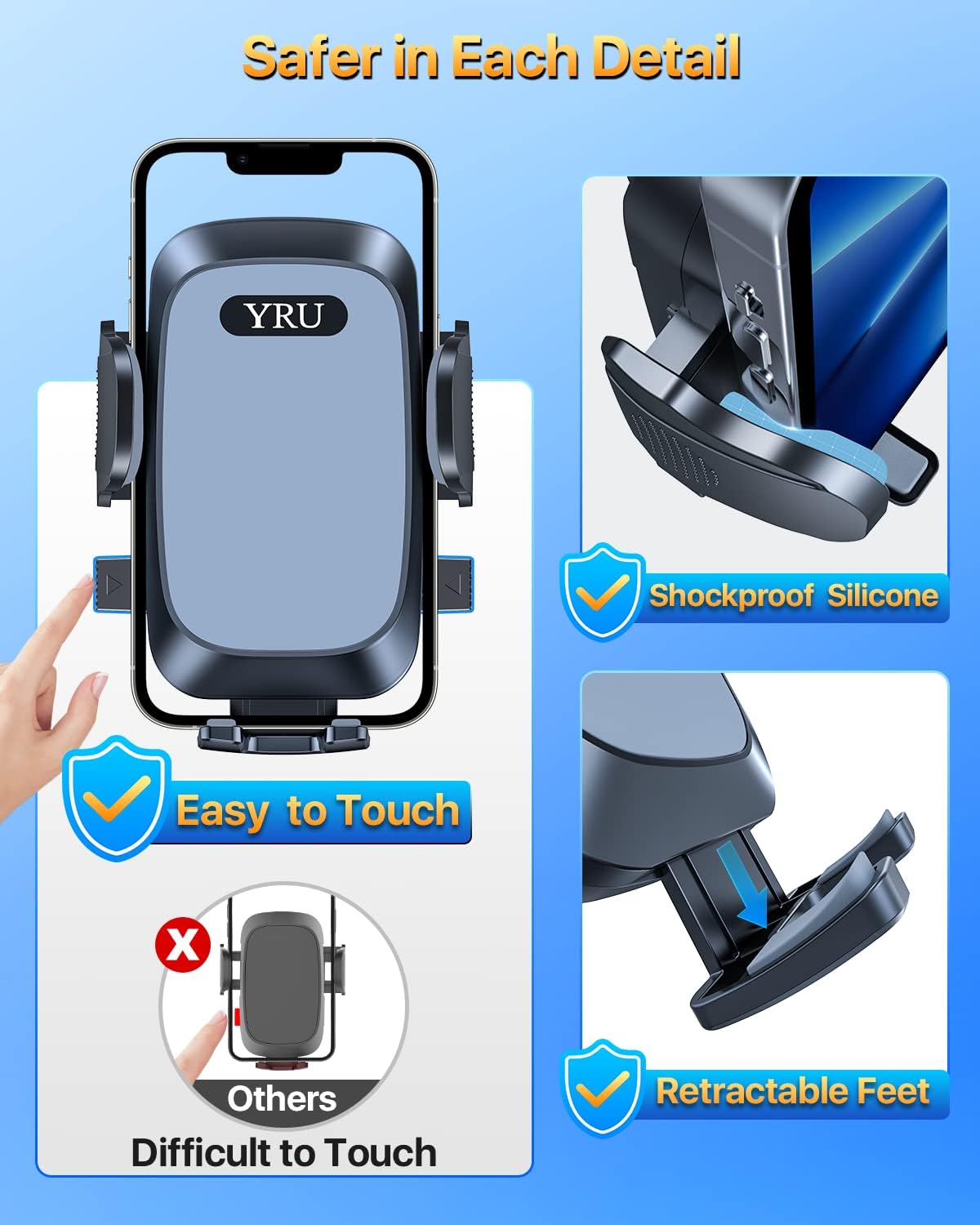 [2024 Upgrade 80LBS Strong Suction]YRU Car Phone Holder Mount,[Bumpy Road Stable]Dashboard Cell Phone Holder for Car Air Vent Windshield Phone Stand for iPhone 15 14 13 12 Pro Max Samsung Truck, Black
