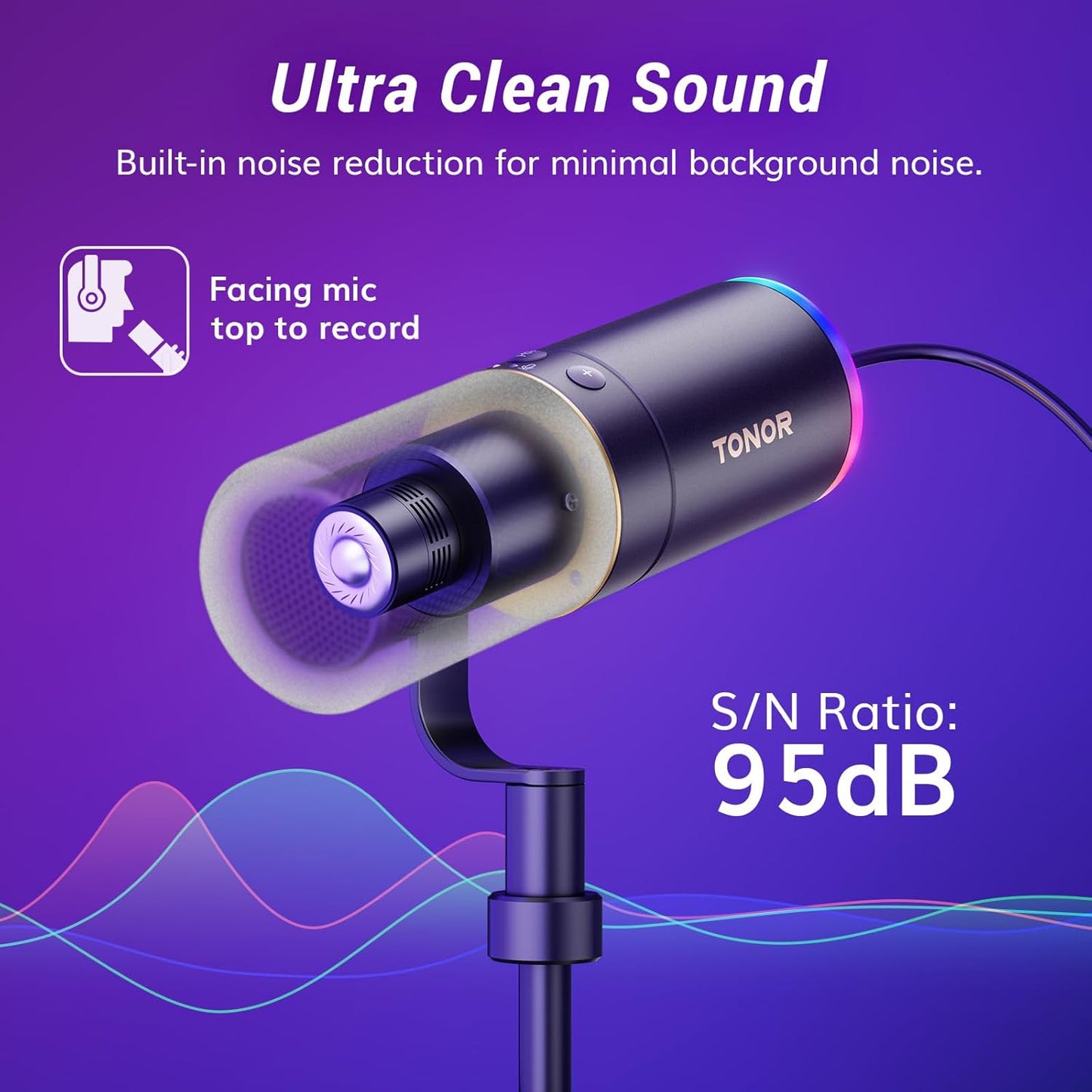TONOR XLR/USB Gaming Microphone Kit, RGB Dynamic PC Mic for Streaming Podcasting with Low Profile Boom Arm, Metal Recording Mic with Gain Control, Mute, Monitoring for Mac Android Tablet PS4/5 TD520S