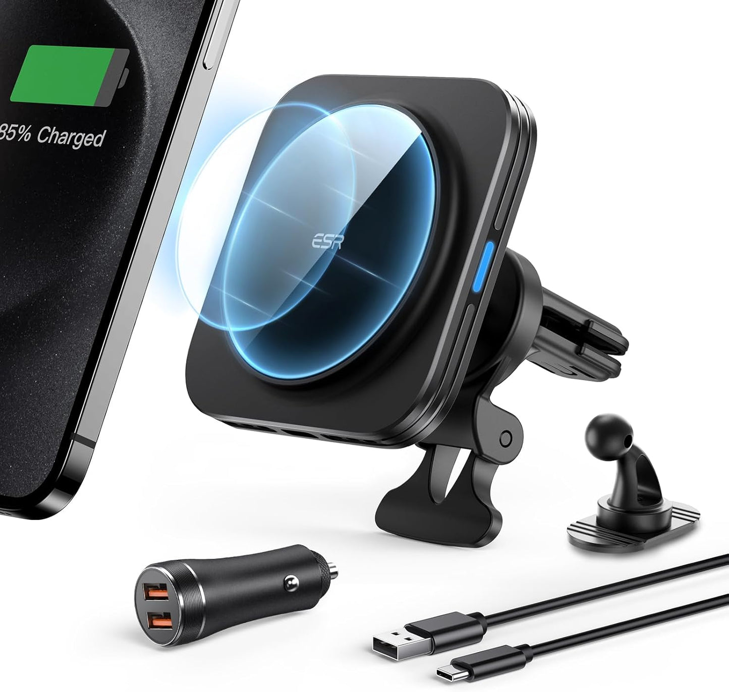 ESR for Qi2-Certified 15W MagSafe Car Mount Charger with CryoBoost, Phone Cooling MagSafe Car Charger, Air Vent/Dashboard Wireless Car Charger for iPhone 16/15/14/13/12, Fast Charger, Black