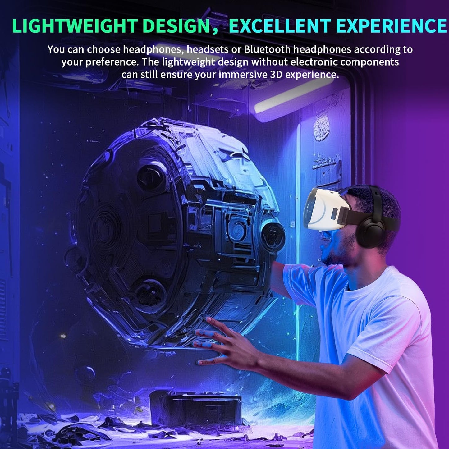VR Headset for Smartphones, Ultra-Wide 120° Viewing Angle, Adjustable Focus and Eye Width, Aspherical Optical Lens, Good Heat Dissipation, 4.5-6.5 Inch Smartphone