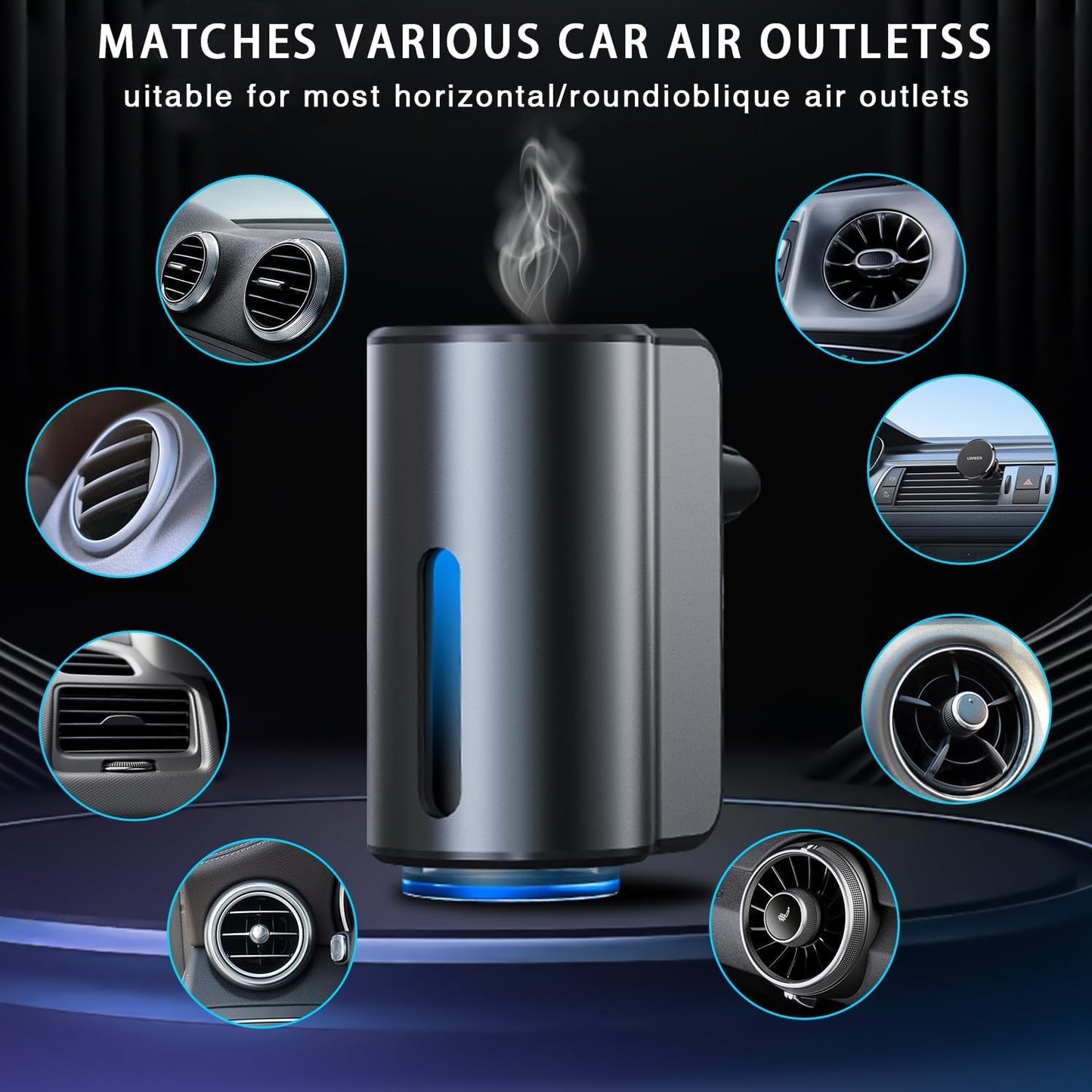 Smart Car Air Freshener, 3 Levels of Adjustable Intensity, Aroma Rechargeable Aroma Diffuser, Adjustable Aroma Diffuser, 220mAh Built-in， Fresh Intense Ocean Perfume