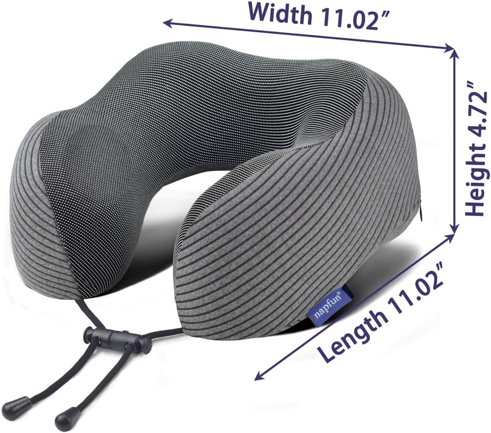 napfun Neck Pillow for Traveling, Upgraded Travel Neck Pillow for Airplane 100% Pure Memory Foam Travel Pillow for Flight Headrest Sleep, Portable Plane Accessories, Striped Black