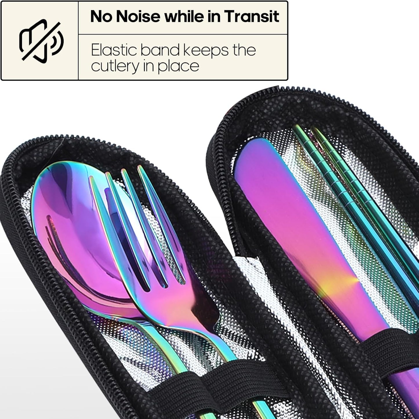 Travel Utensils with Case, Quatish Portable Silverware Set for Work, Stainless Steel Reusable Travel Cutlery Set, Fork and Spoon Set for Camping, Picnic, Gadgets, Lunch Box for Men, Black