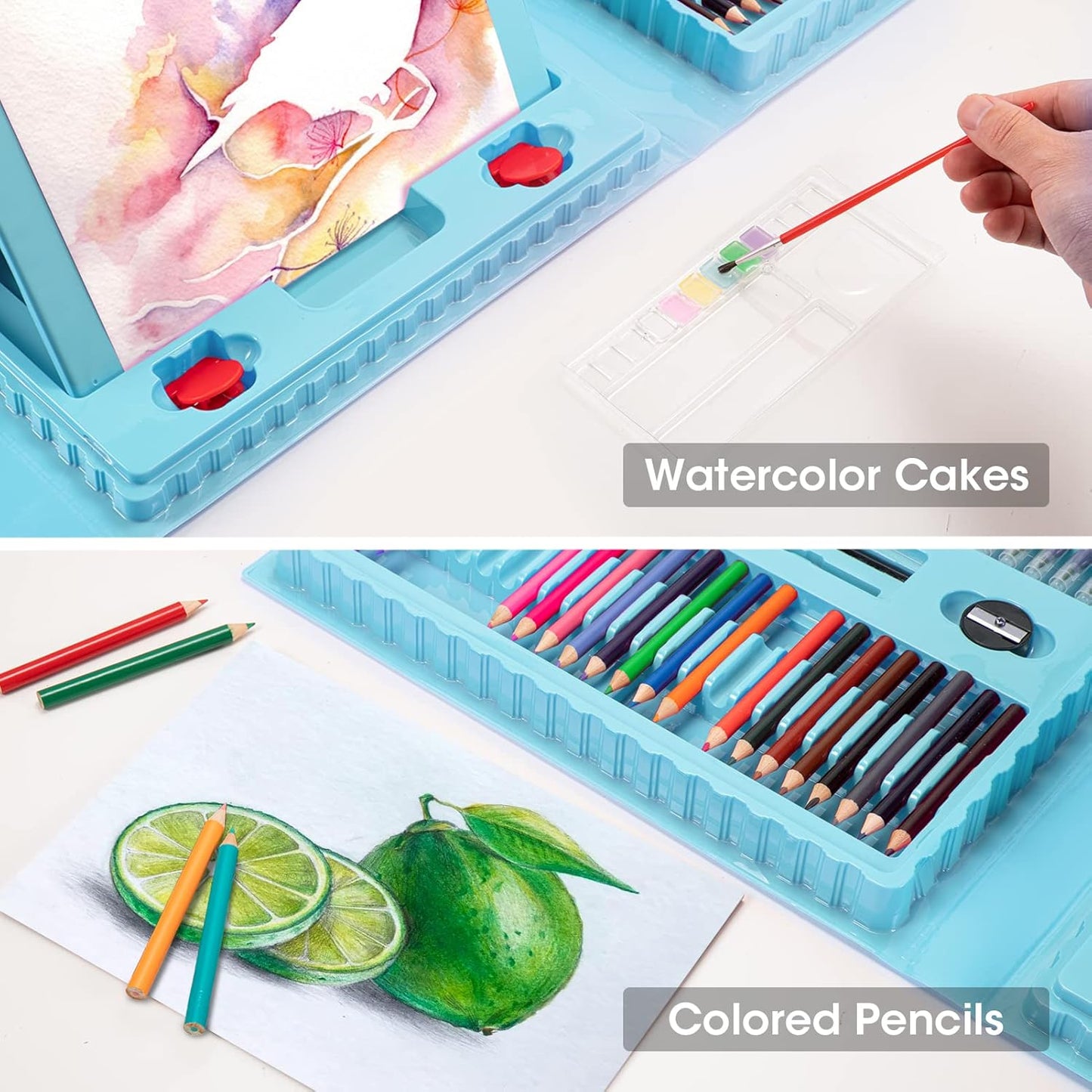 Art Supplies, 240-Piece Art Set Crafts Drawing Kits with Double Sided Trifold Easel, Includes Sketch Pads, Oil Pastels, Crayons, Colored Pencils, Gifts for Girls Boys Teen Ages 4-6-8-9-12 (Black)