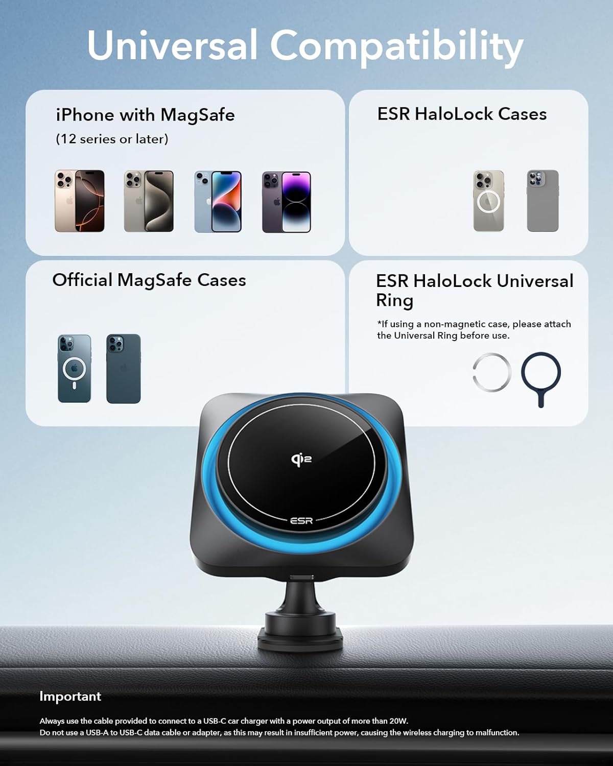 ESR for Qi2-Certified 15W MagSafe Car Mount Charger with CryoBoost, Phone Cooling MagSafe Car Charger, Air Vent/Dashboard Wireless Car Charger for iPhone 16/15/14/13/12, Fast Charger, Black