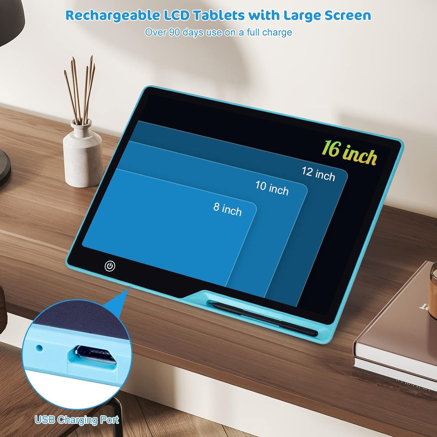 LCD Writing Tablet,16 Inch Colorful Screen Rechargeable Doodle Board Toddler Educational Toys for 3 4 5 6 Years Old Boys Girls Reusable Portable Drawing Tablet Christmas Toys Gifts for Kids (Black)