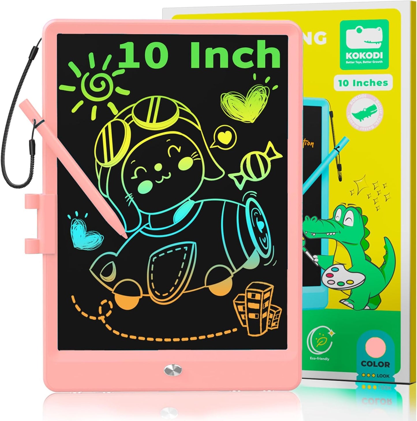 KOKODI LCD Writing Tablet, 10 Inch Colorful Toddler Doodle Board Drawing Tablet, Erasable Reusable Electronic Drawing Pads, Educational and Learning Toy for 3-6 Years Old Boy and Girls