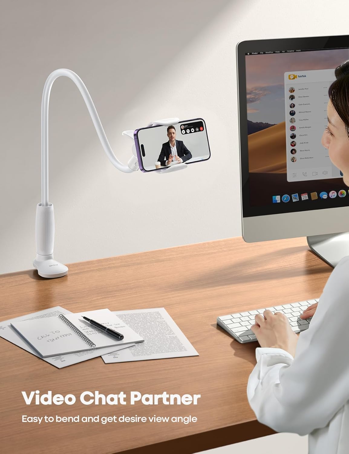 Lamicall Gooseneck Phone Holder for Bed - [Upgraded Stable Clip] for Desk, Headboard, Bed, Bedside, Table, Flexible Gooseneck Long Arm Stand, Overhead Cell Phone Clamp Mount, for All 4-7” Devices