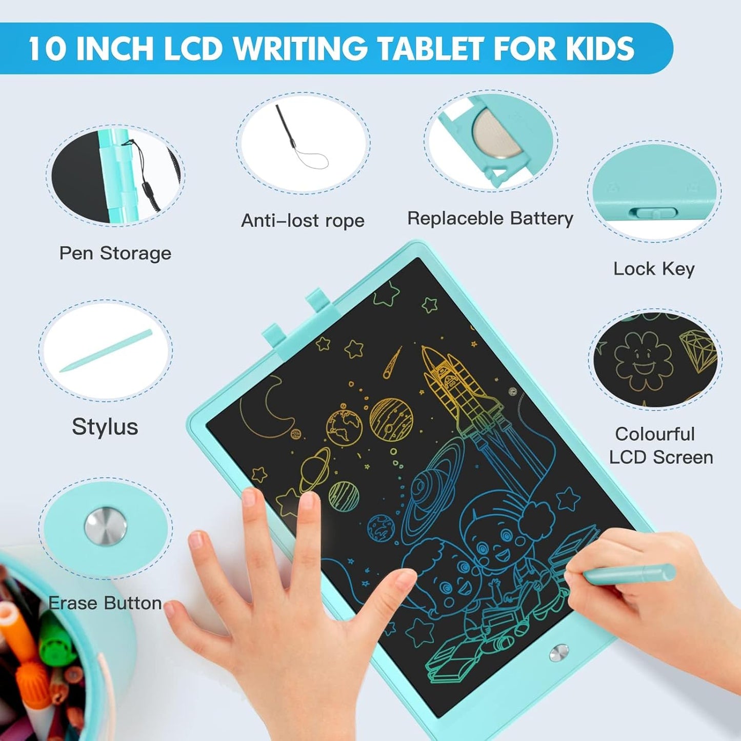 PYTTUR LCD Writing Tablet for Kids 10 Inch Colorful Toddler Drawing Tablet Reusable Doodle Board Electronic Drawing Pads Educational and Learning Kids Toys for Girls(Pink)
