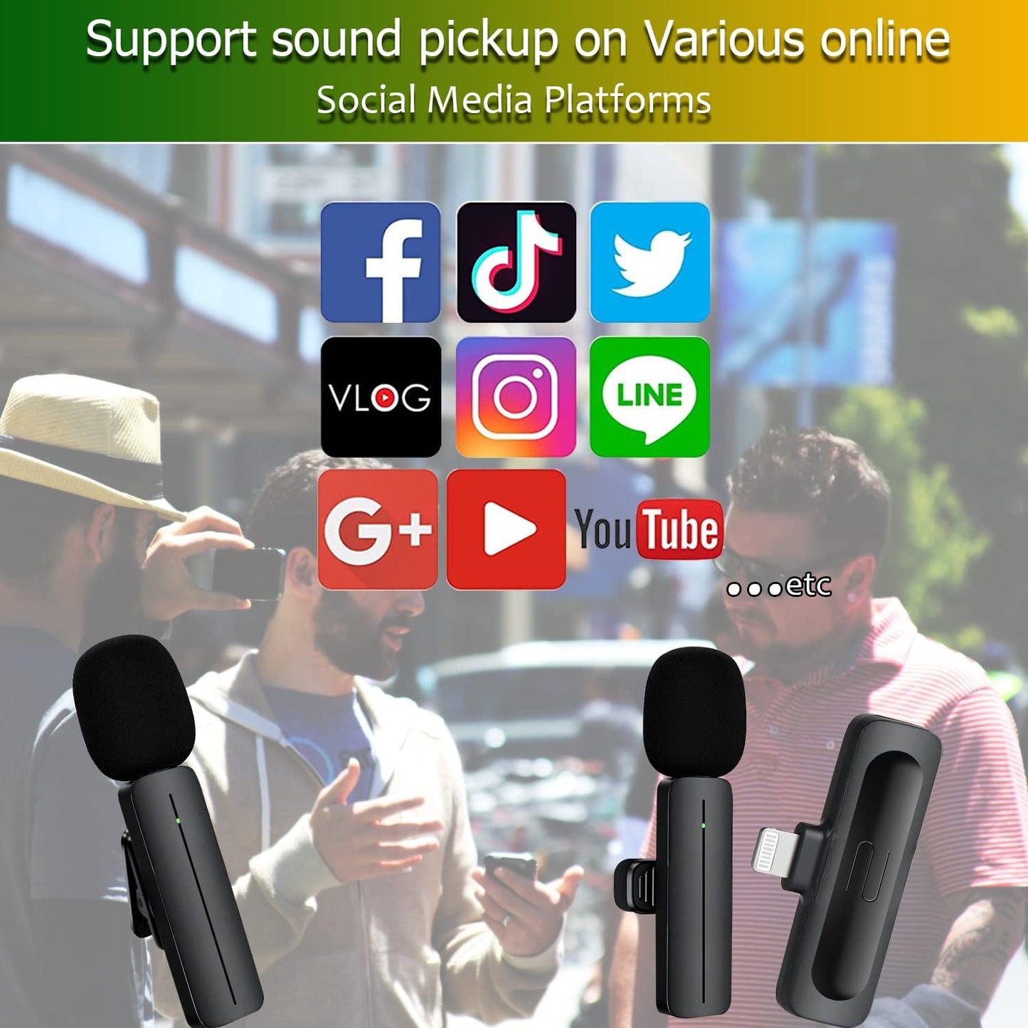 2 Pack Wireless Mini Lavalier Lapel Microphone for iPhone,Android Phone(2 in 1) - 80ft Cordless Clip on Dual Mics with Noise Reduction 5H Working Time for Video Recording Vlogging, YouTube, Interview