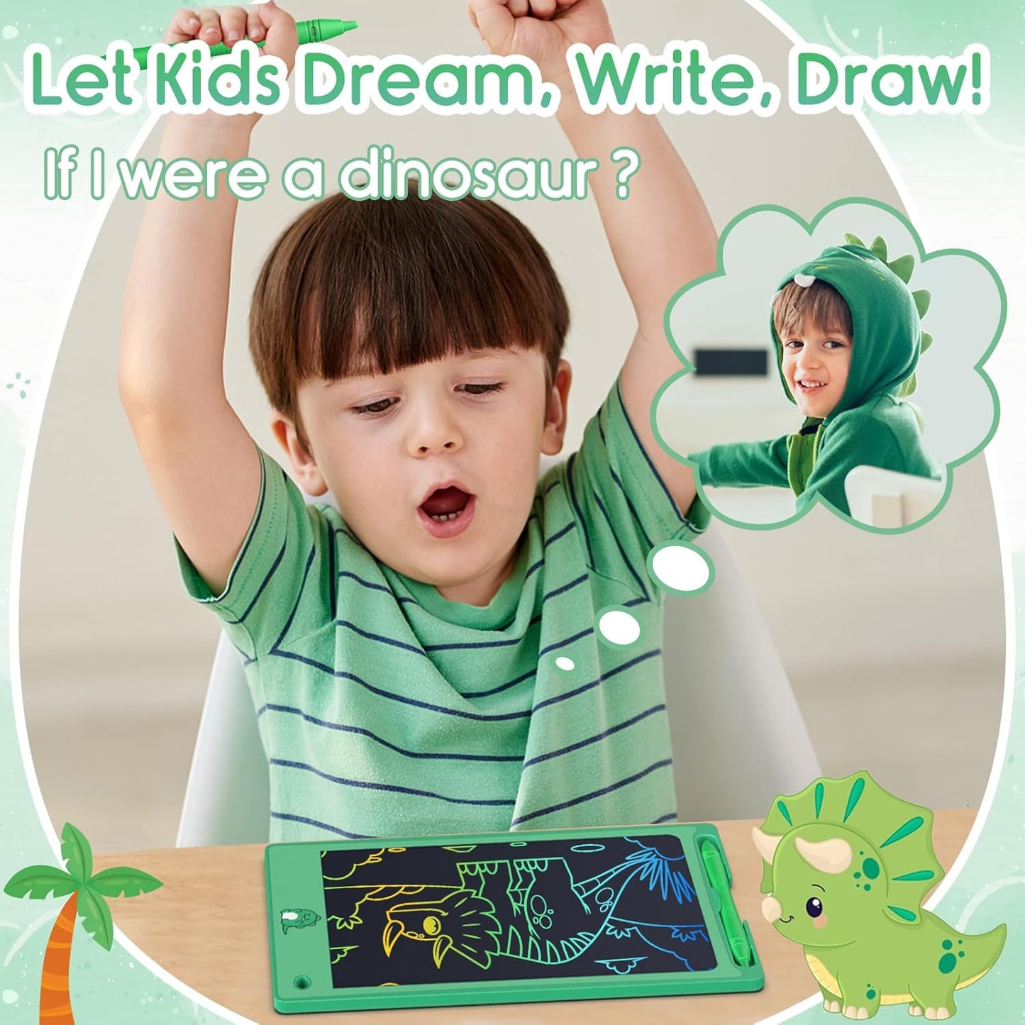 FLUESTON LCD Writing Tablet for Kids,Drawing Tablet for Boys Girls 3 4 5 6 7 8 Year,8.8 Inch 3pcs in 1 Pack Drawing Pad Toy Christmas Birthday Gifts for Toddler,Doodle Board Cute Dinosaur Unicorn