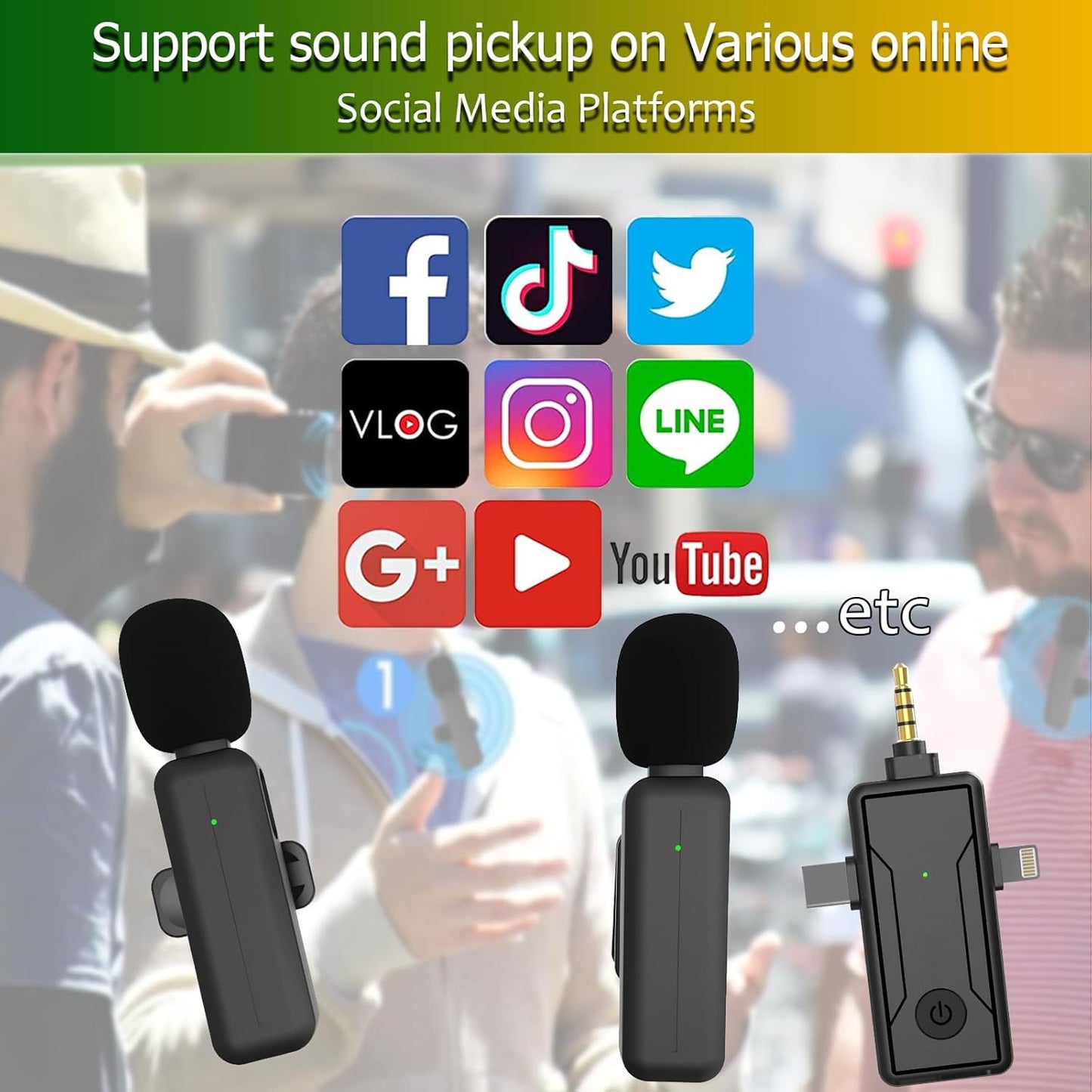 2 Pack Wireless Mini Lavalier Lapel Microphone for iPhone,Android Phone(2 in 1) - 80ft Cordless Clip on Dual Mics with Noise Reduction 5H Working Time for Video Recording Vlogging, YouTube, Interview